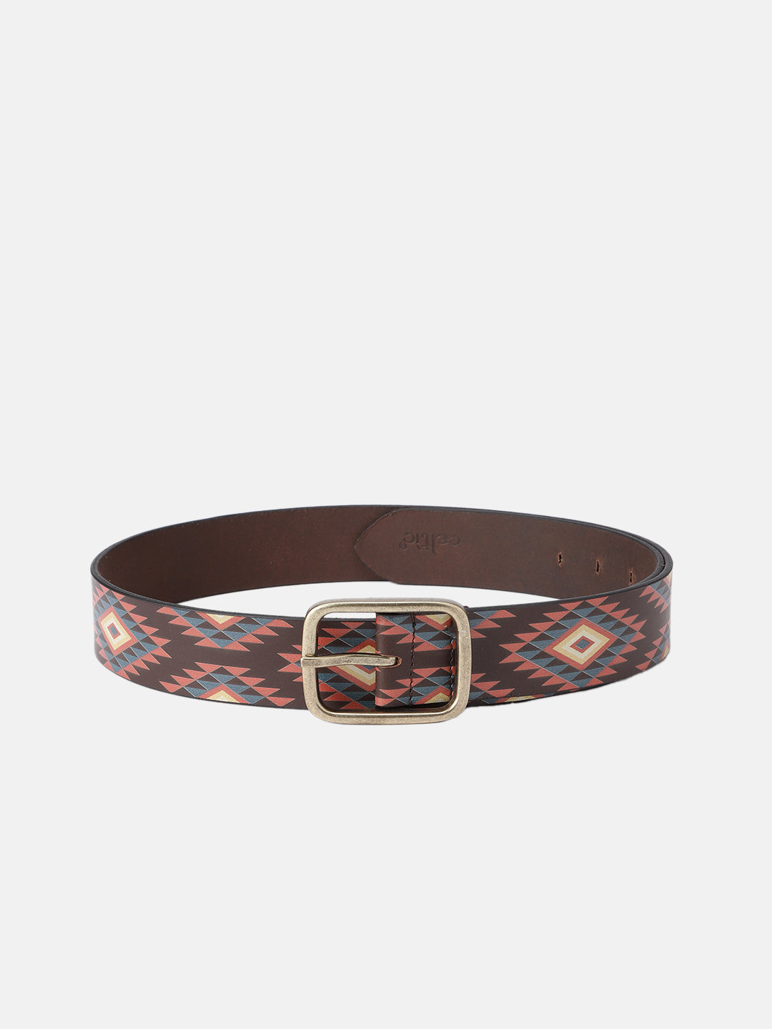 Unisex Ethnic Geometric Pattern Belt with Metal Buckle for Casual Traditional Wear