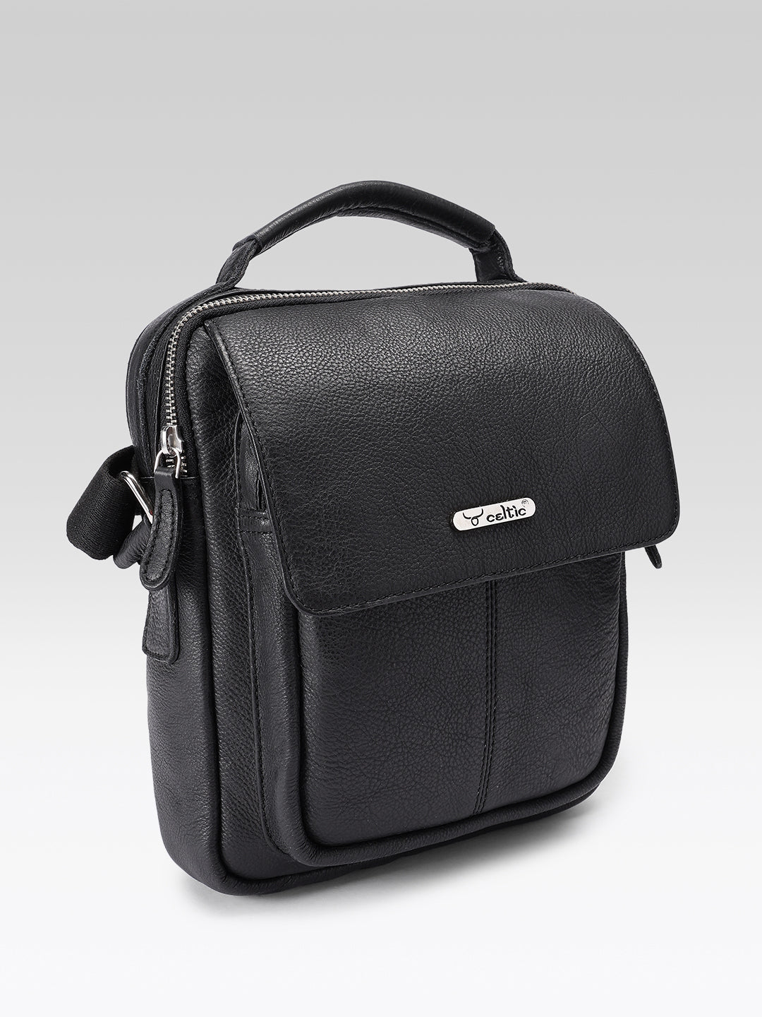 Unisex Leather Crossbody Sling Bag with Front Flap Pocket & Adjustable Strap