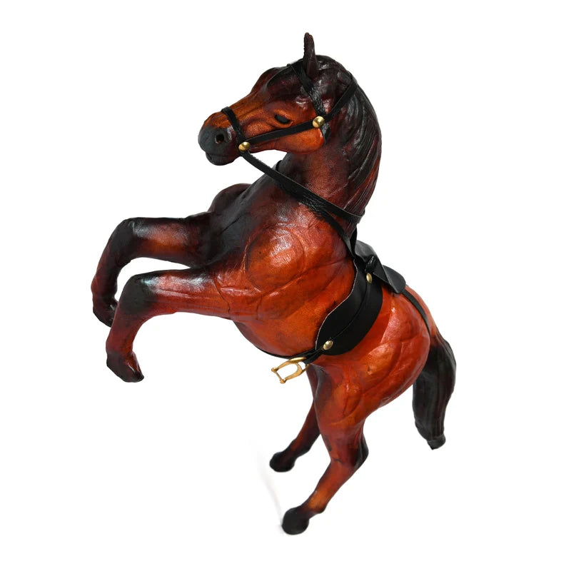 Premium Horse Décor Combo Set – Rearing & Standing Horses with Rich Brown Finish, Black Harness & Gold Accents