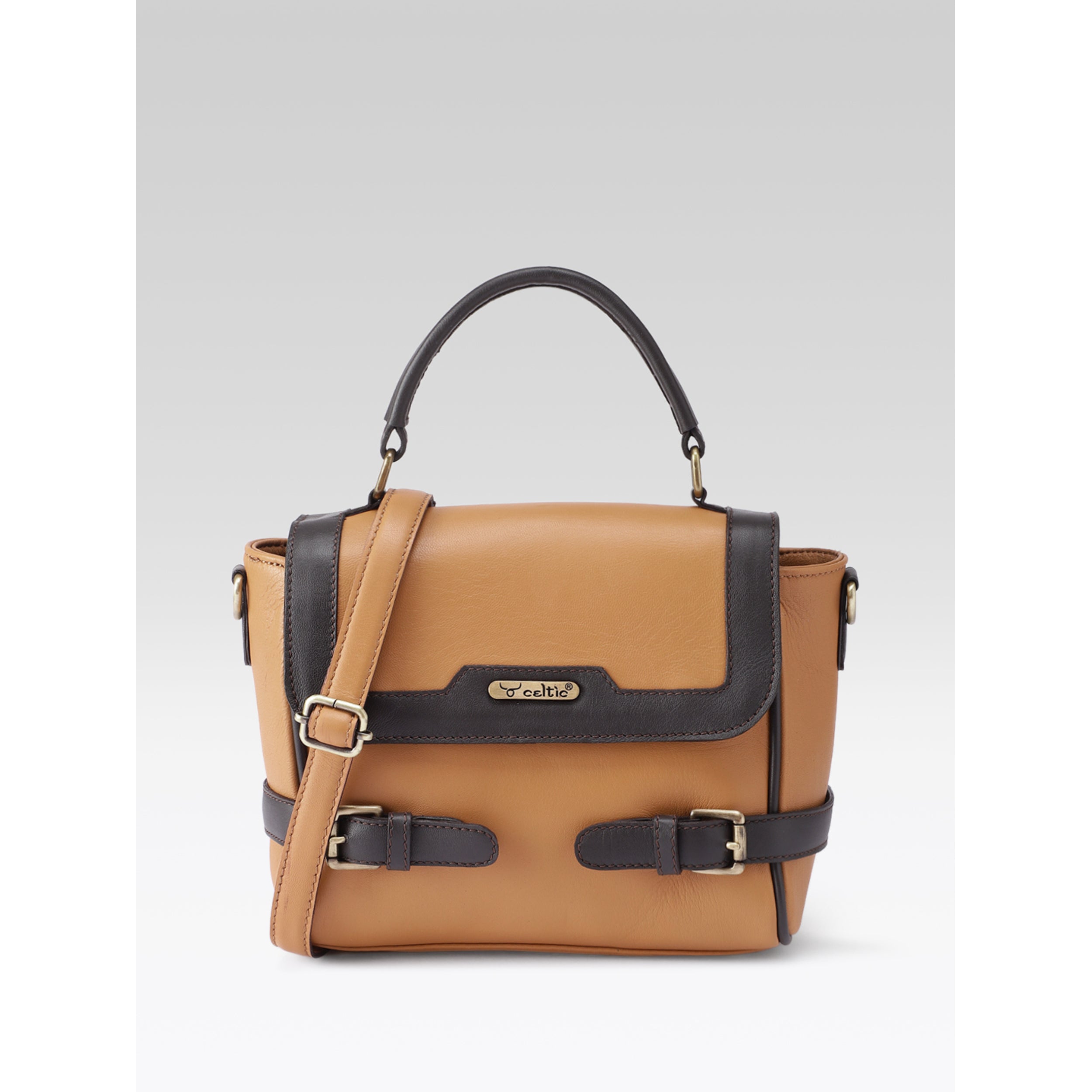 Premium Genuine Brown Leather Top Handle Handbag with Adjustable Strap