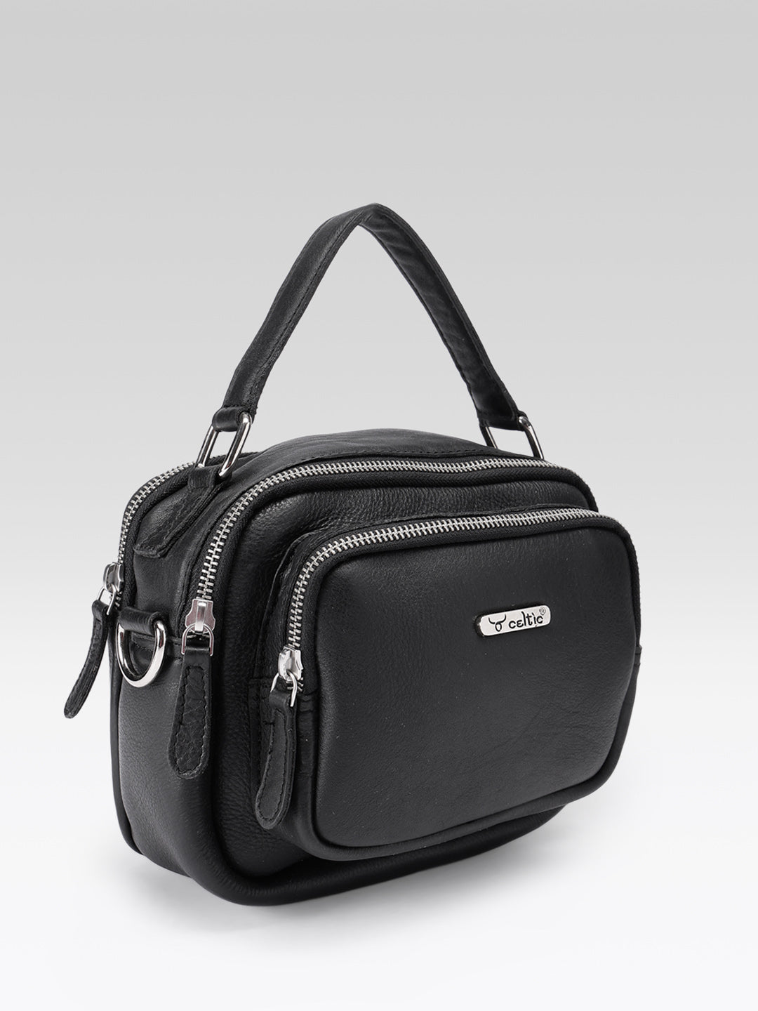 Premium Genuine Leather Crossbody Bag with Dual Zip Pockets & Strap