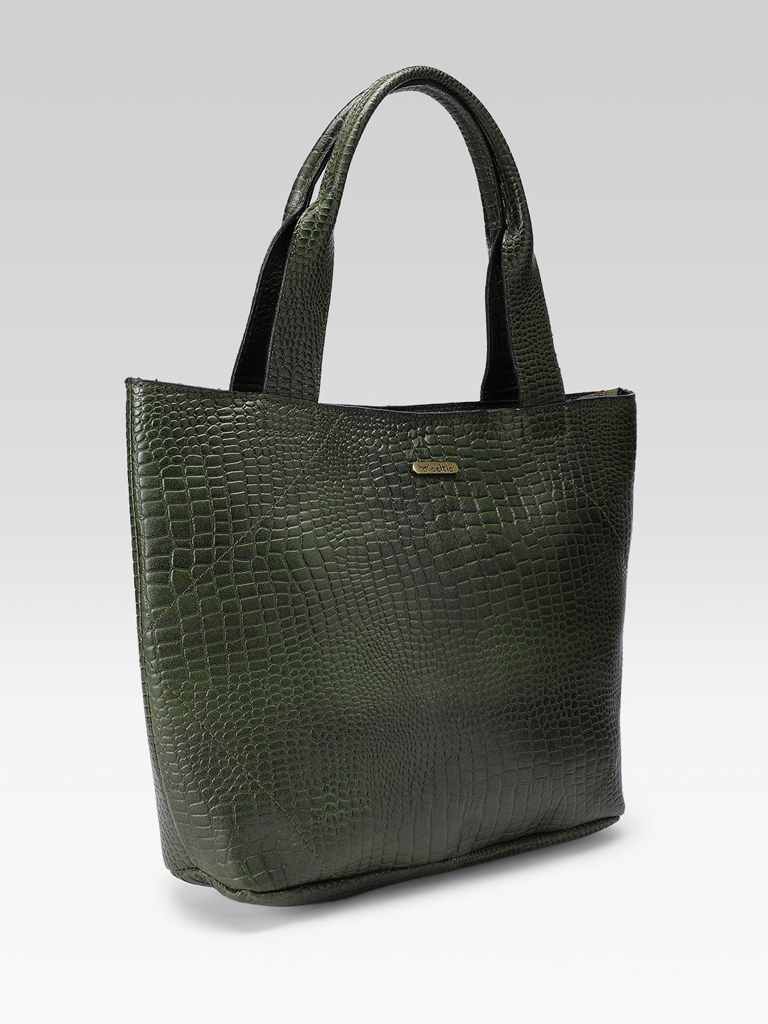 Croc-Texture Leather Tote Bag with Spacious Interior and Dual Shoulder Handles