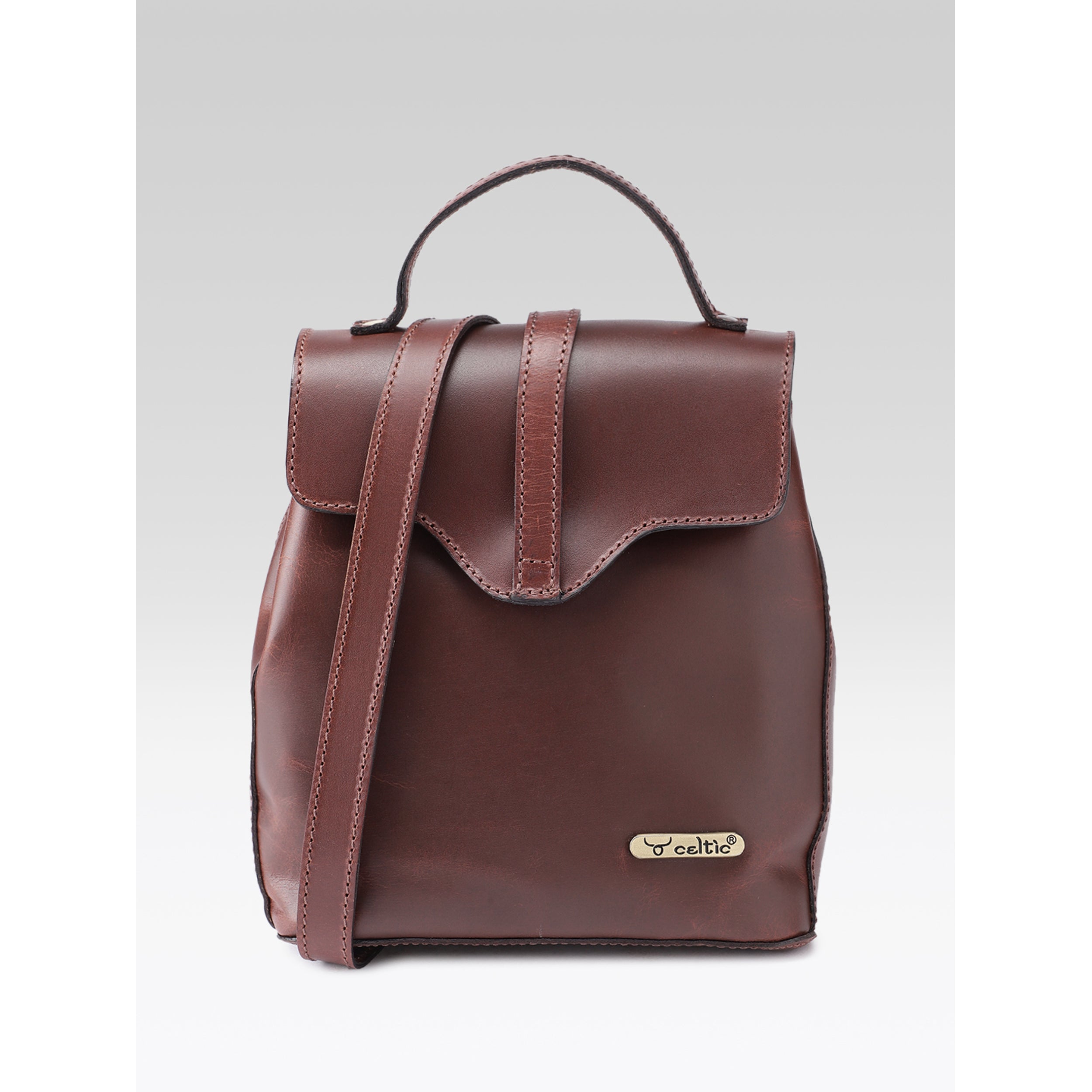 Premium Genuine Leather Mini Backpack for Women with Flap Closure