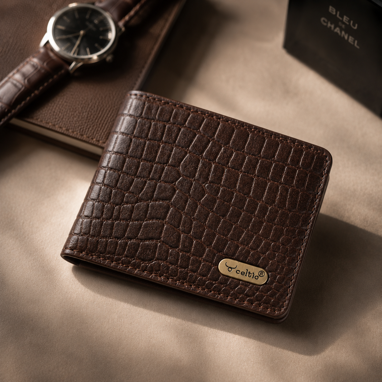 Premium Genuine Leather Crocodile Embossed Bi-Fold Wallet for Men | Multiple Card Slots
