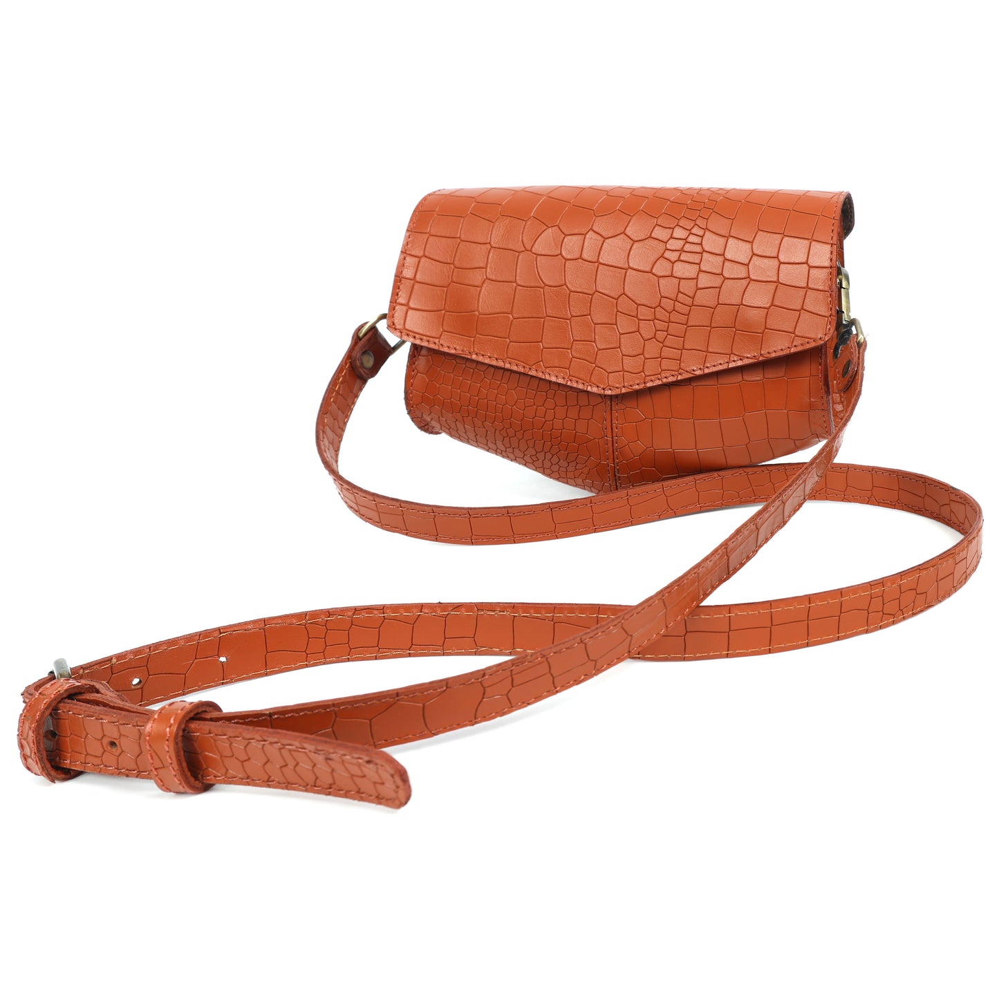 Chic Elegance: Black Deep Croco Leather Crossbody Bag. Art: BG-1602