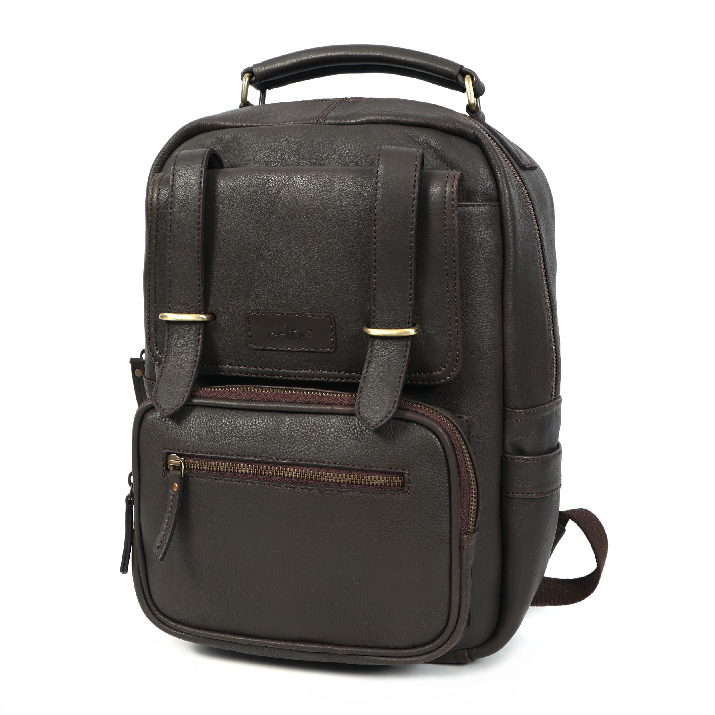 Premium Genuine Leather Backpack with Laptop Compartment & Multiple Zip Pockets