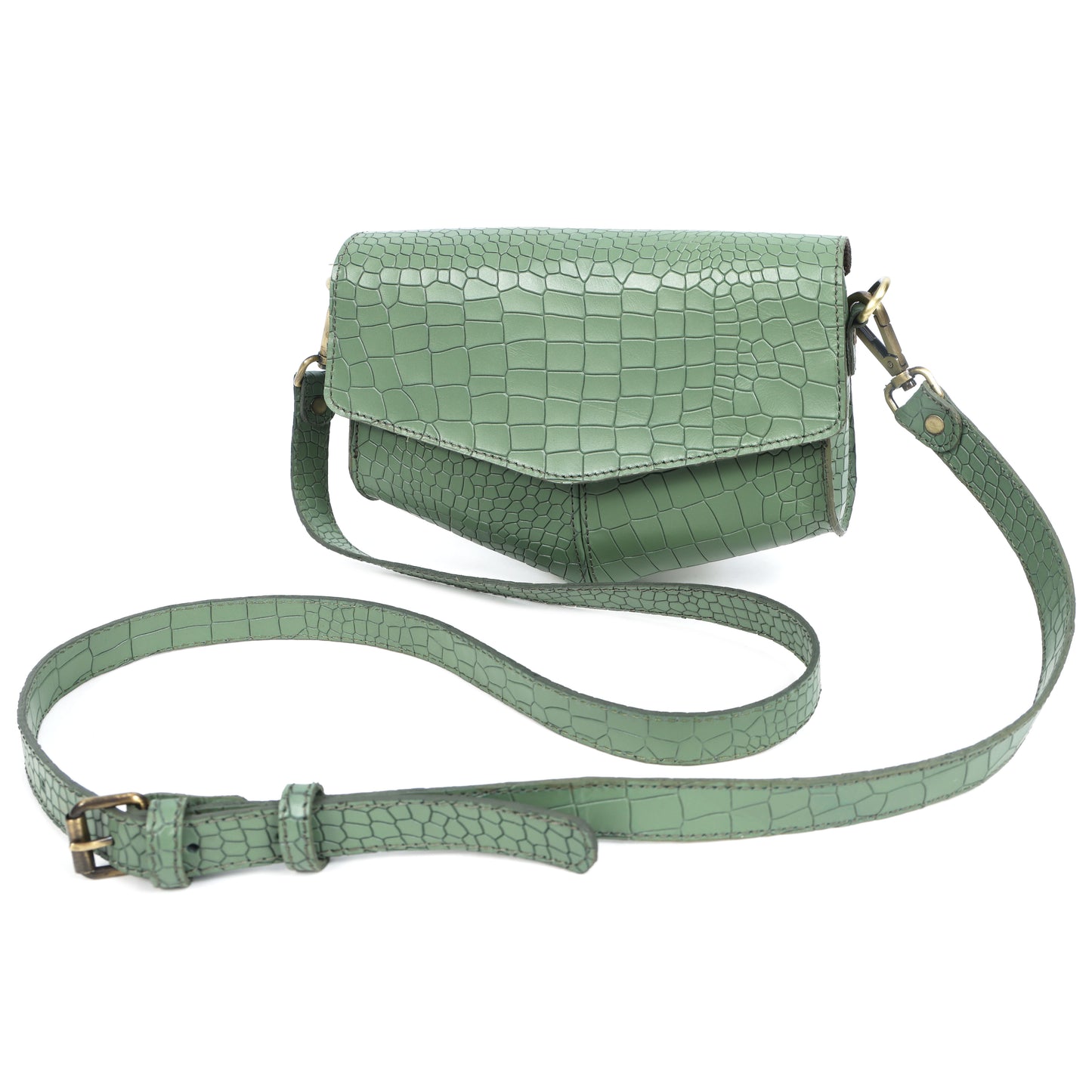 Chic Elegance: Black Deep Croco Leather Crossbody Bag. Art: BG-1602