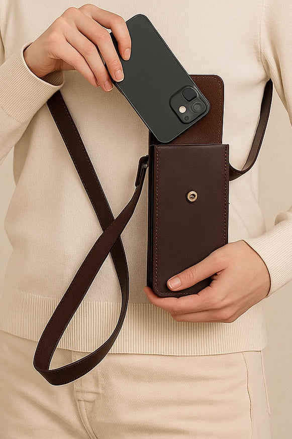Genuine Leather Mobile Pouch with Fixed Sling – Hands-Free, Stylish & Durable. LA-1427
