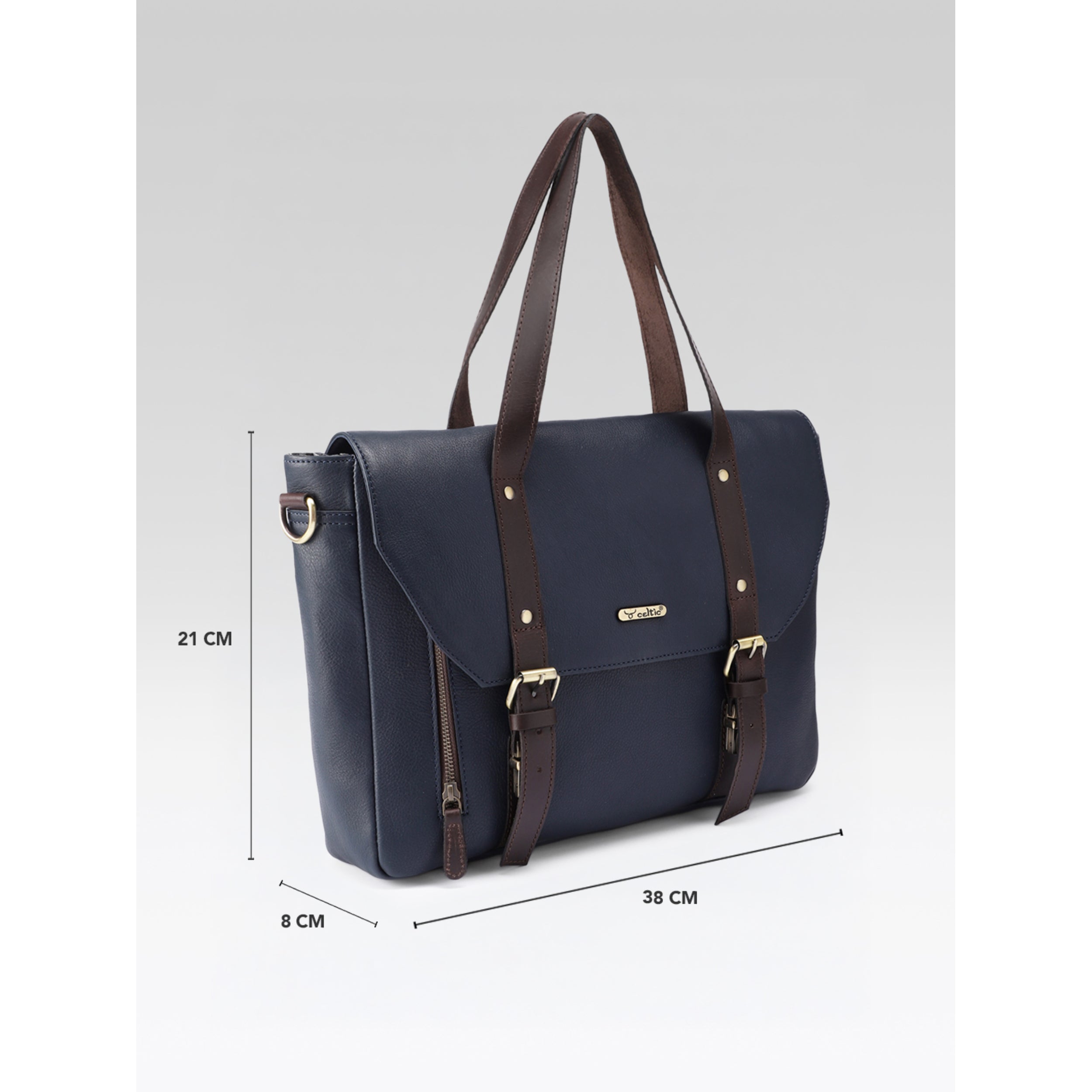 Premium Genuine Leather Office Laptop Bag with Tablet Sleeve & Adjustable Strap