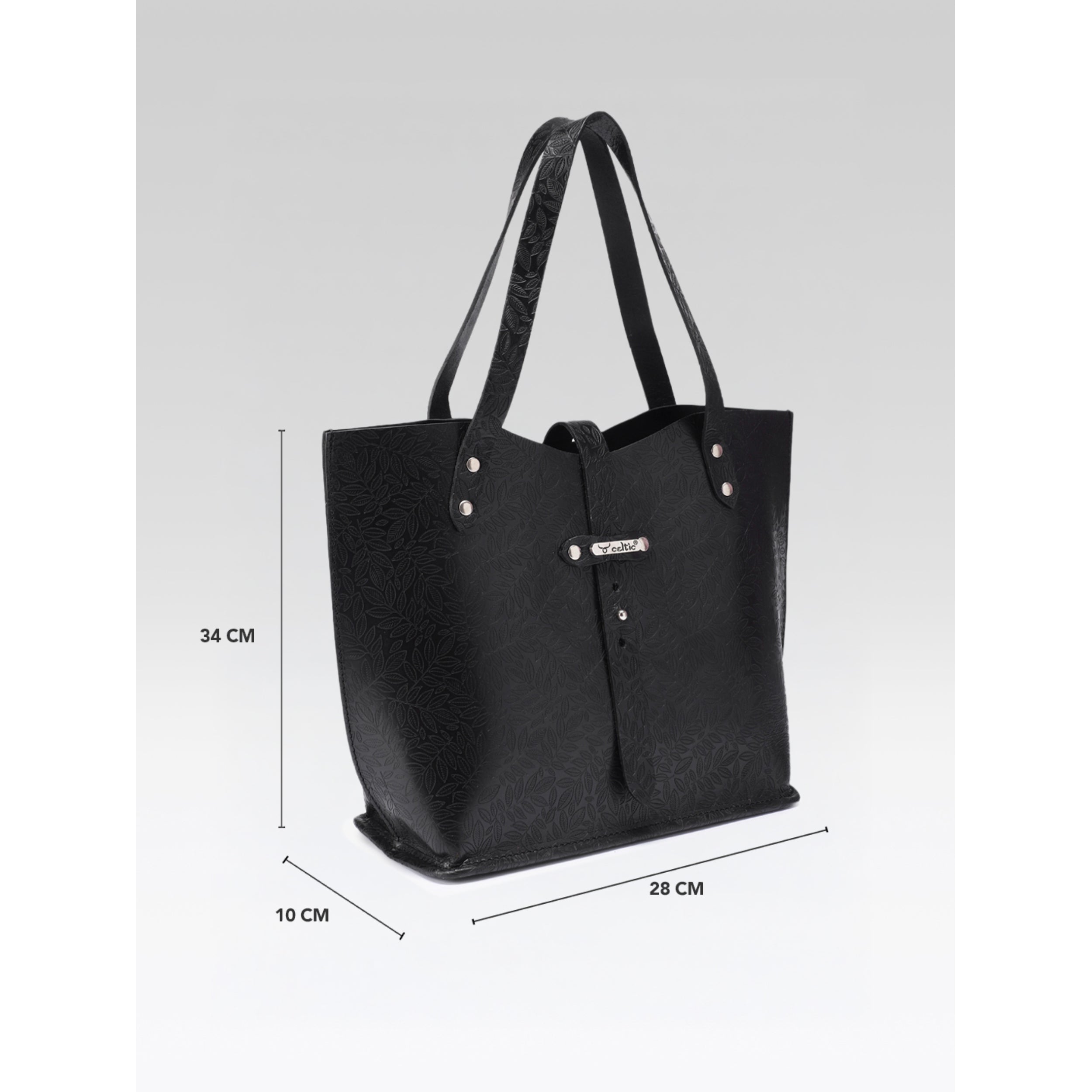 Premium Genuine Black Embossed Leather Tote Bag for Women