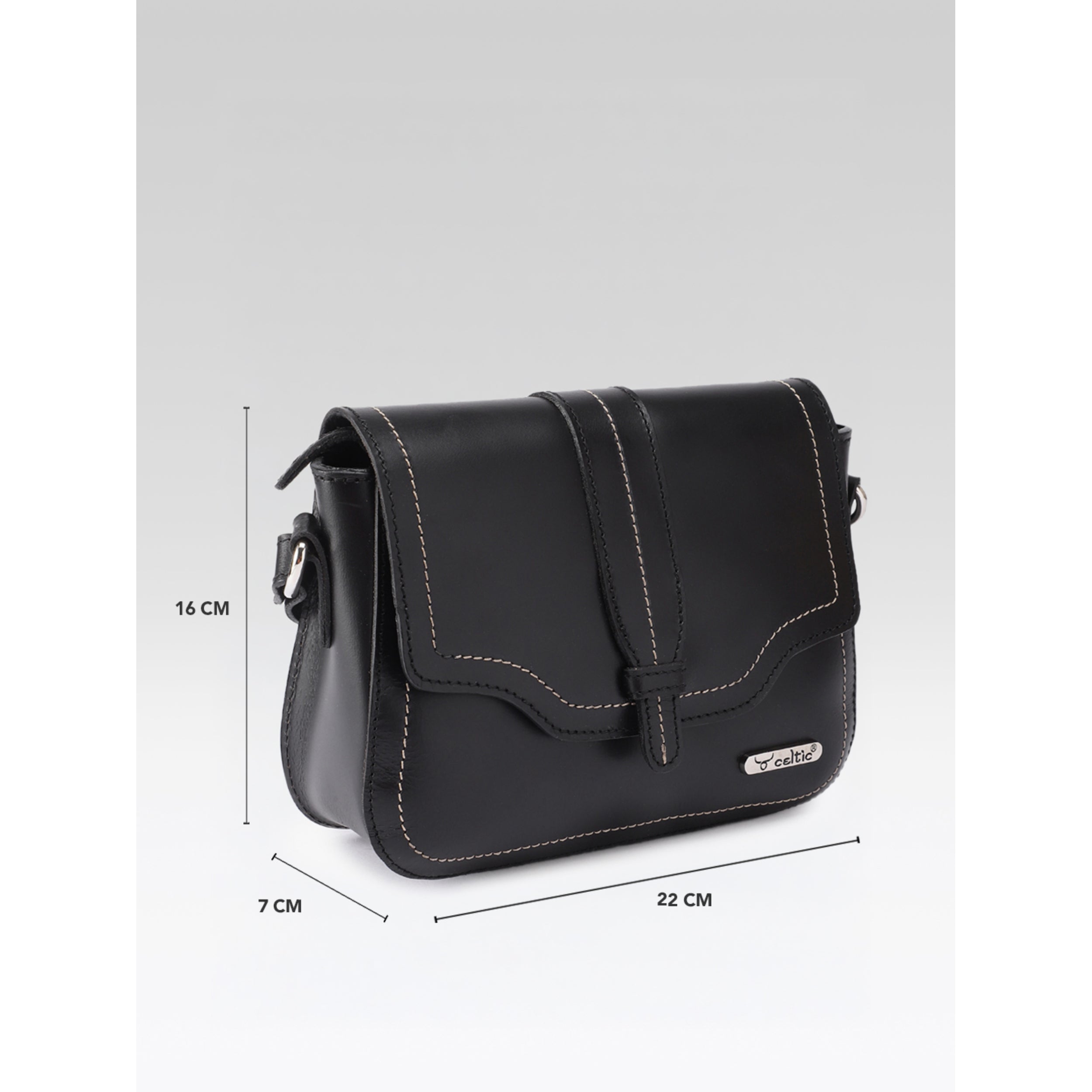 Premium Genuine Leather Crossbody Bag with Front Flap & White Stitch Detailing