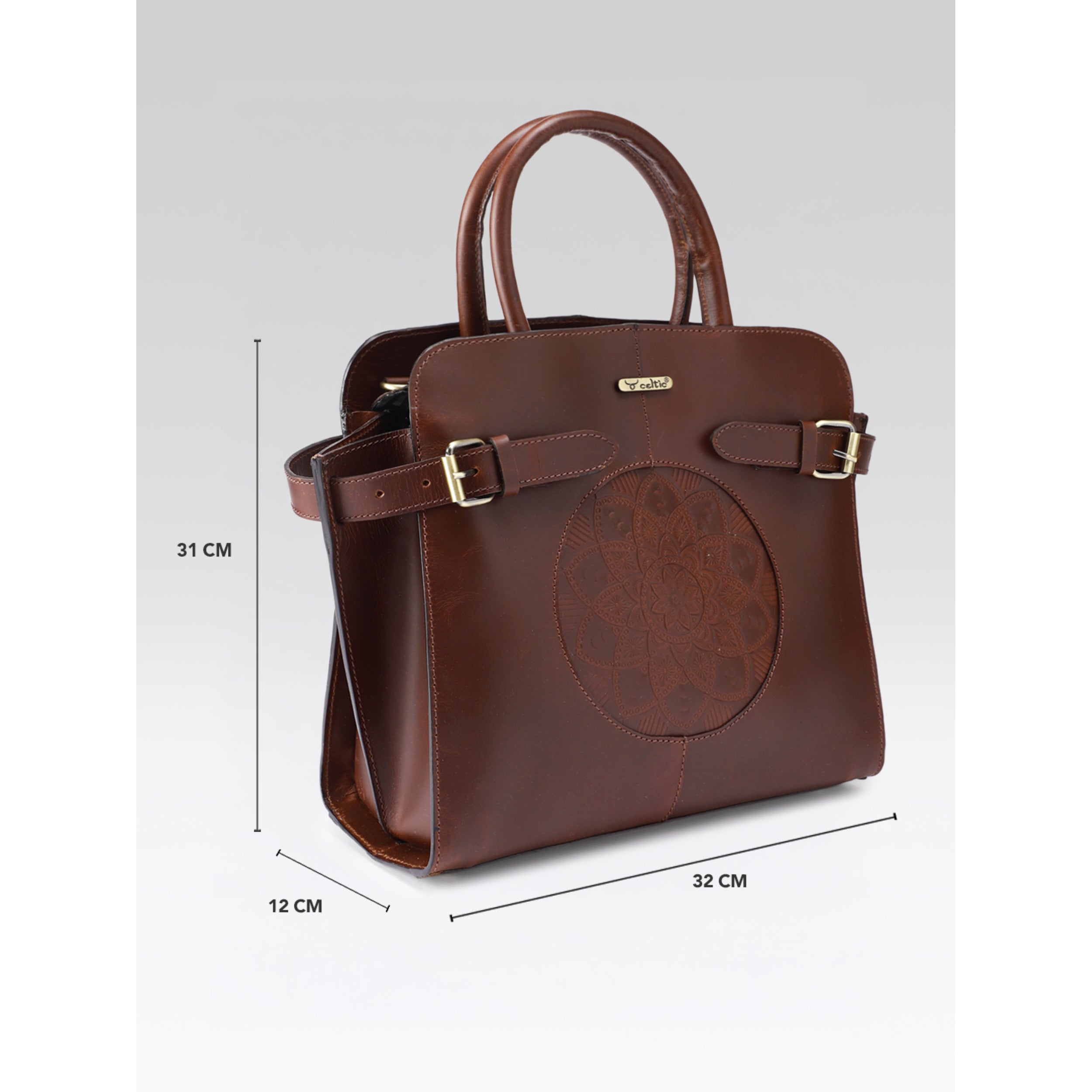 Premium Genuine Leather Satchel hand Bag with Embossed Front Panel