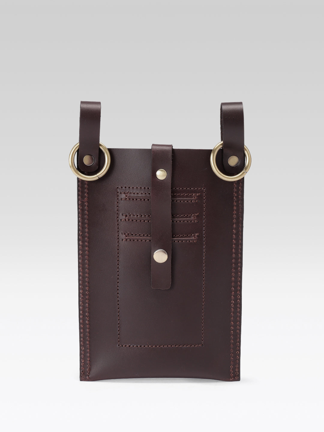 Genuine Leather Crossbody Phone Pouch with Adjustable Strap – Dark Brown