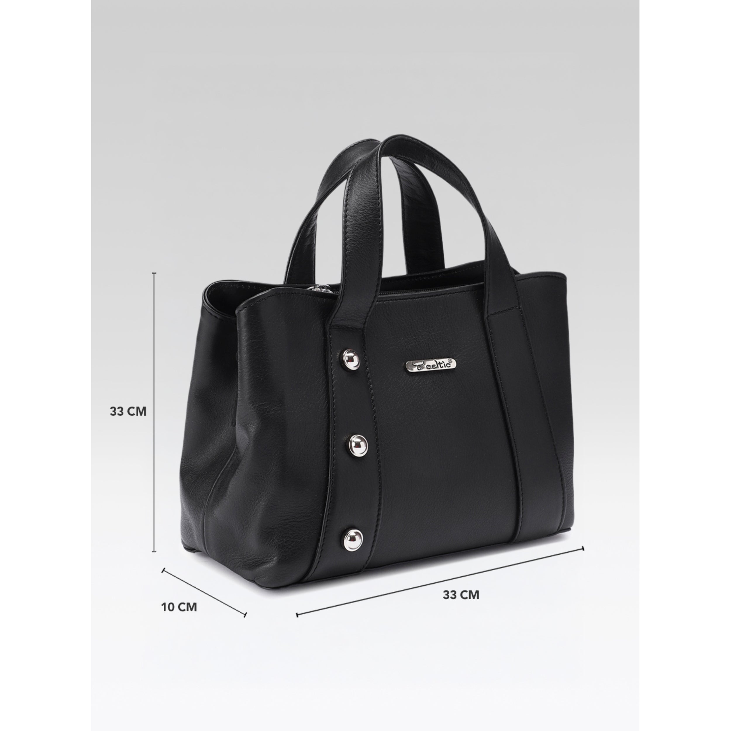 Premium Structured Leather Handbag with Dual Carry Handles, Adjustable Strap & Zip Pocket