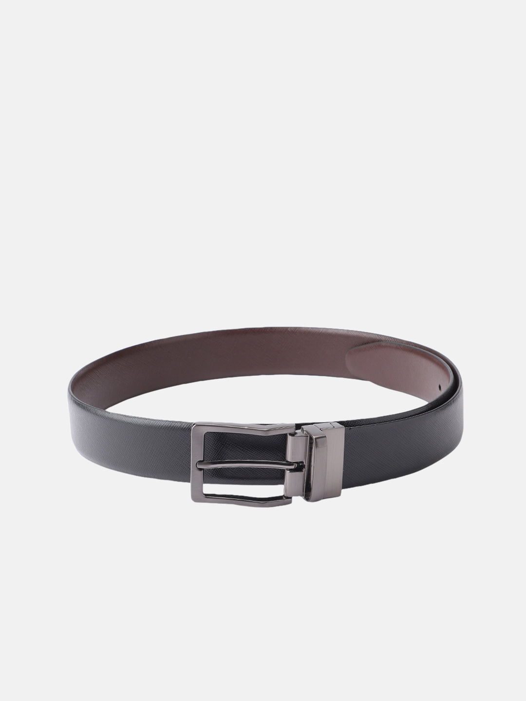 Unisex Reversible Leather Belt Dual-Tone Brown Black Rotating Buckle Casual Formal