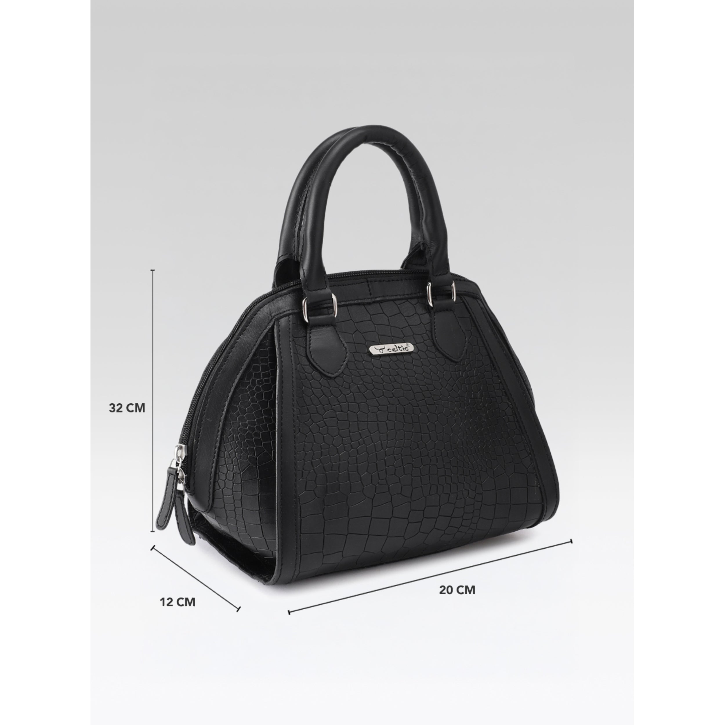 Premium Genuine Textured Leather Satchel Handbag with Dual Handles, Detachable Strap & Zip Pockets