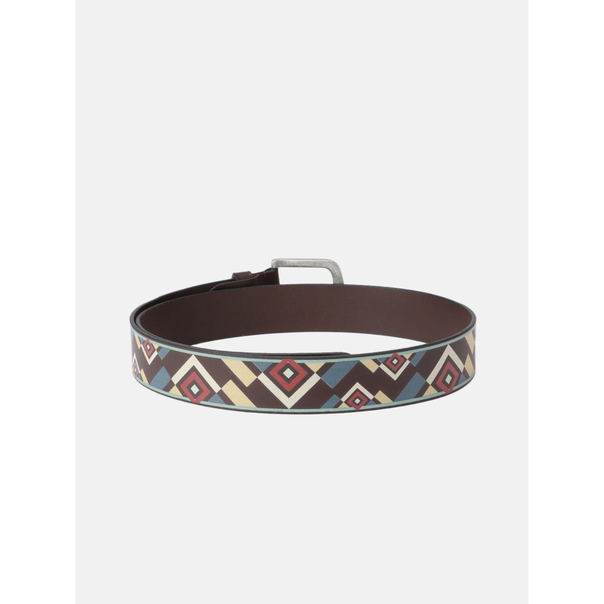 Unisex Handcrafted Patterned Leather Fabric Belt With Vintage Buckle For Casual Wear