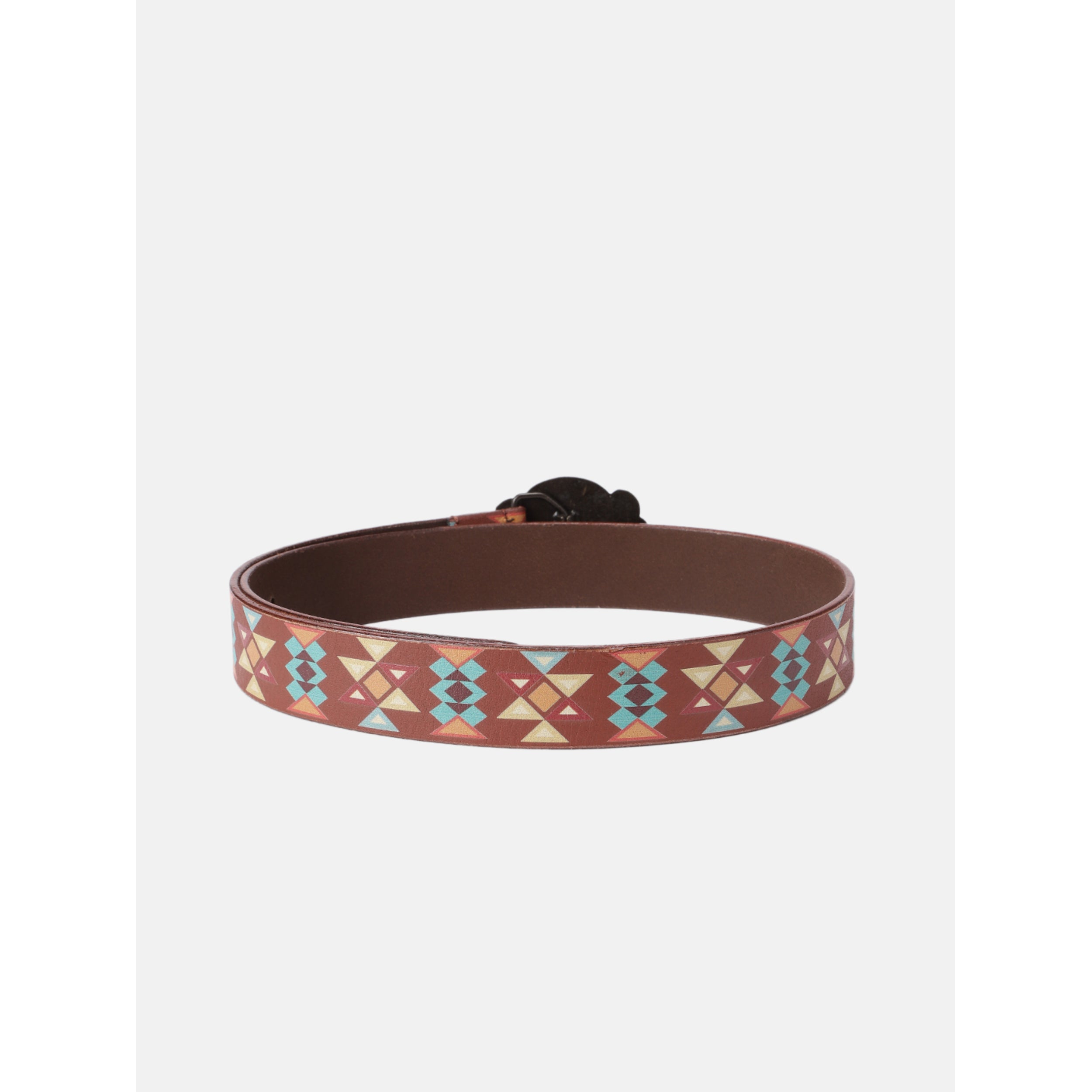 Unisex Aztec Pattern Leather Belt With Antique Buckle Handmade Ethnic Style Accessory.