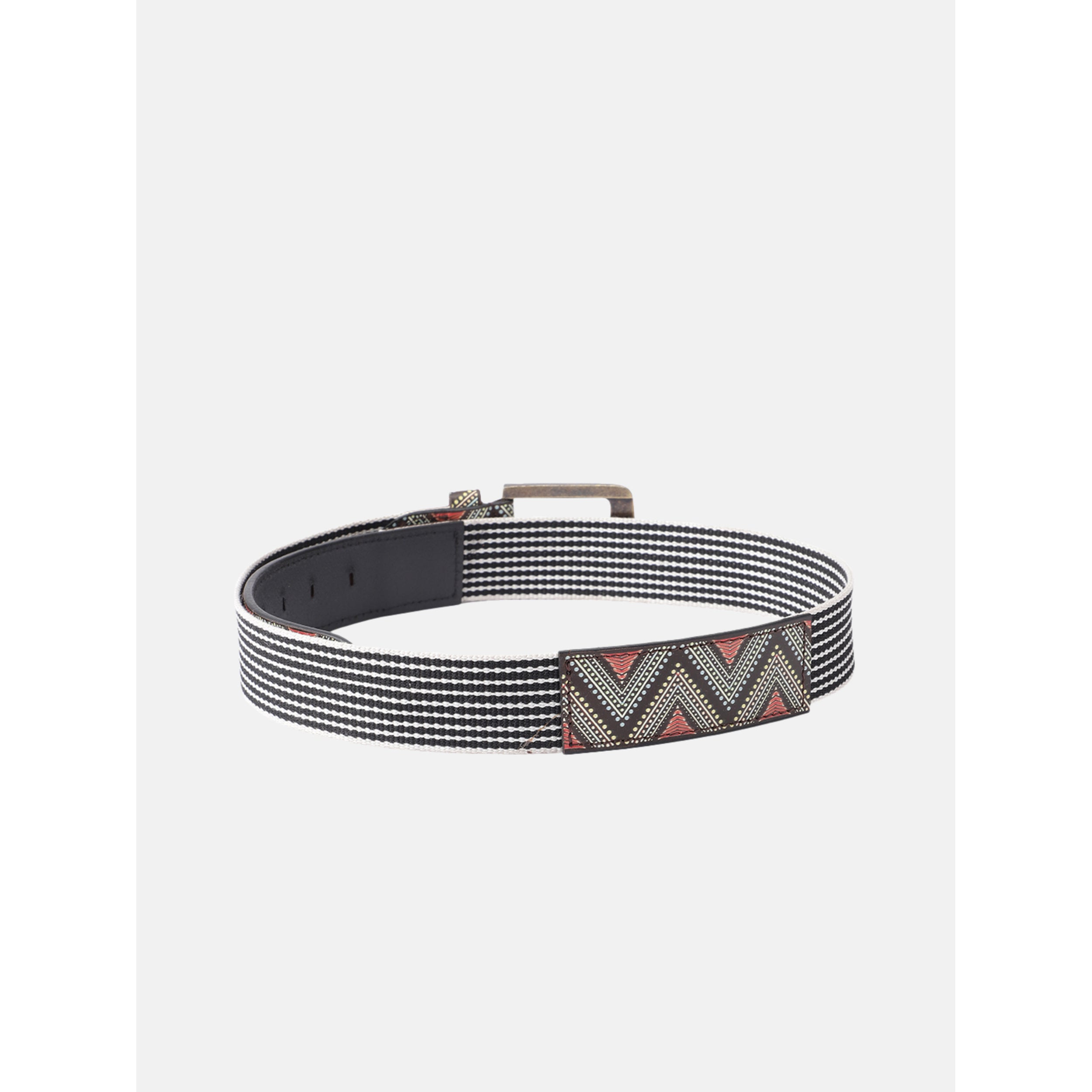 Unisex Genuine Leather Tribal Geometric Elastic Waist Accessory Antique Metal Buckle