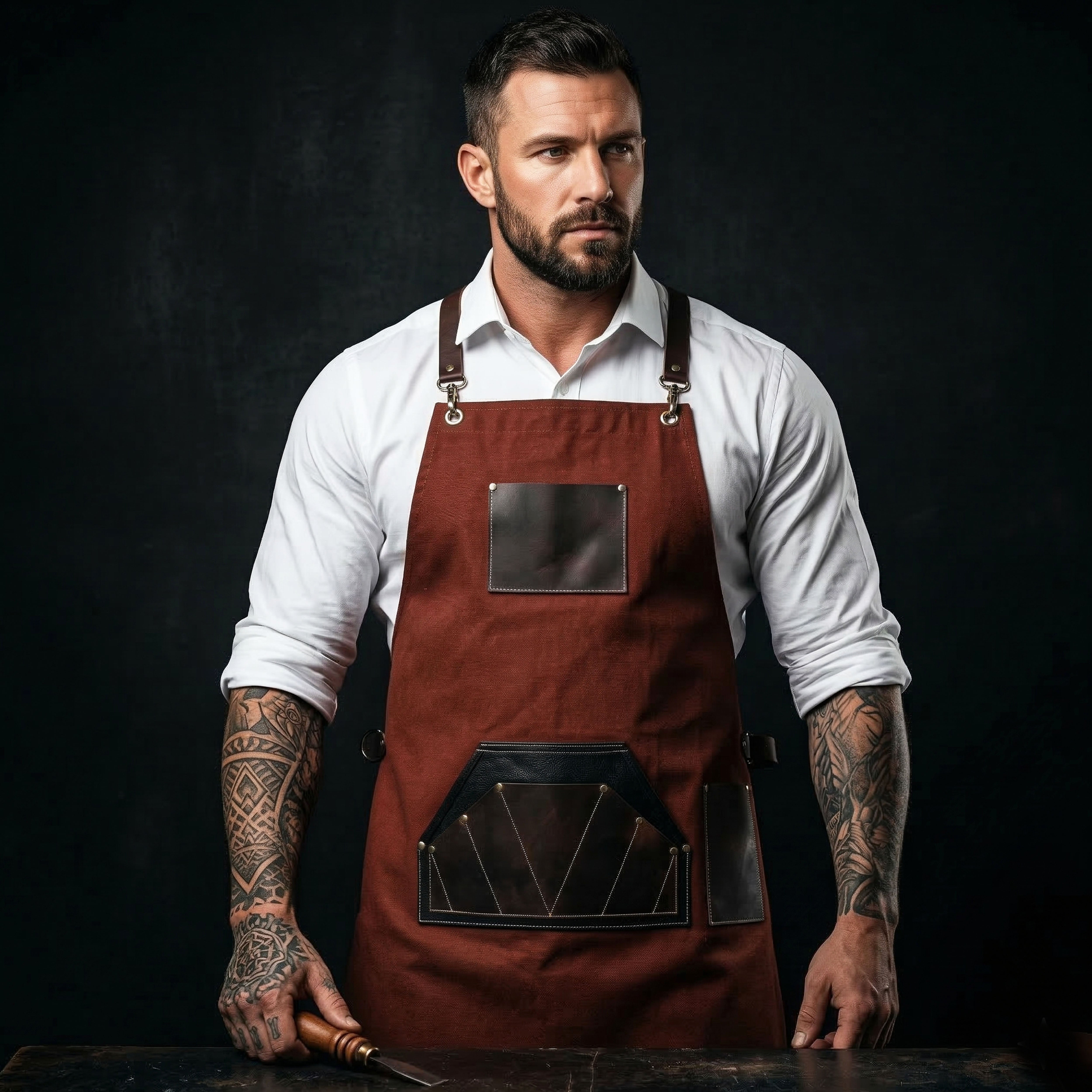 Premium Genuine Leather & Canvas Bib Apron – With Snap Button