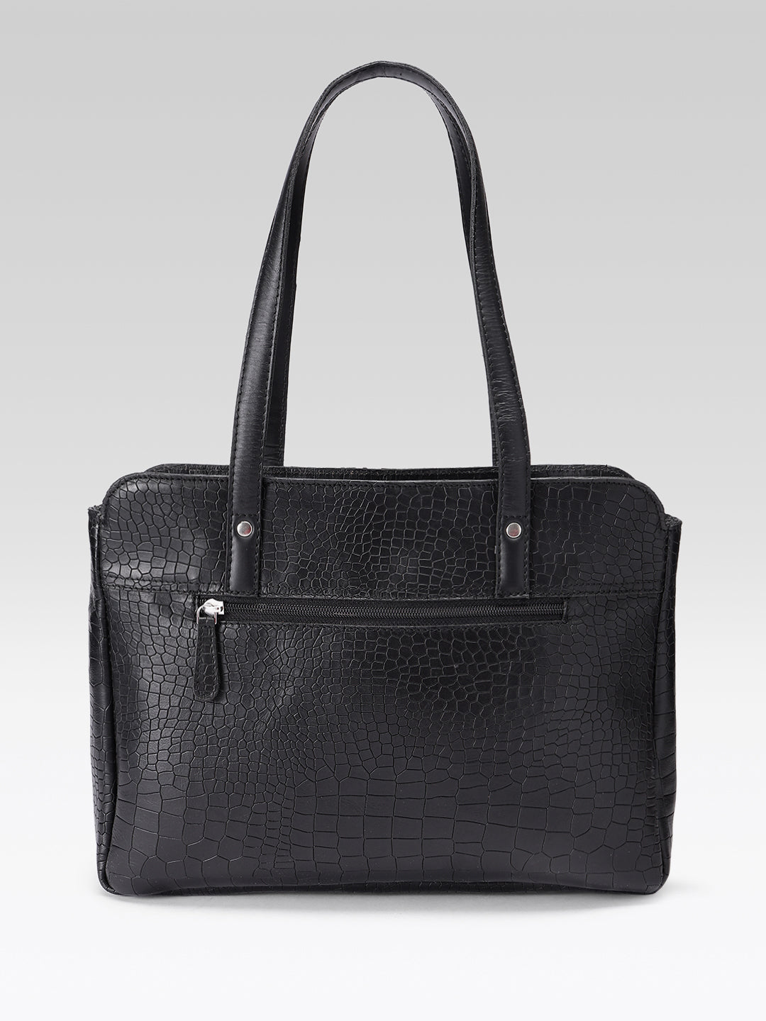 Premium Genuine Croc-Embossed Leather Tote Bag with Zip Compartments & Long Shoulder Straps