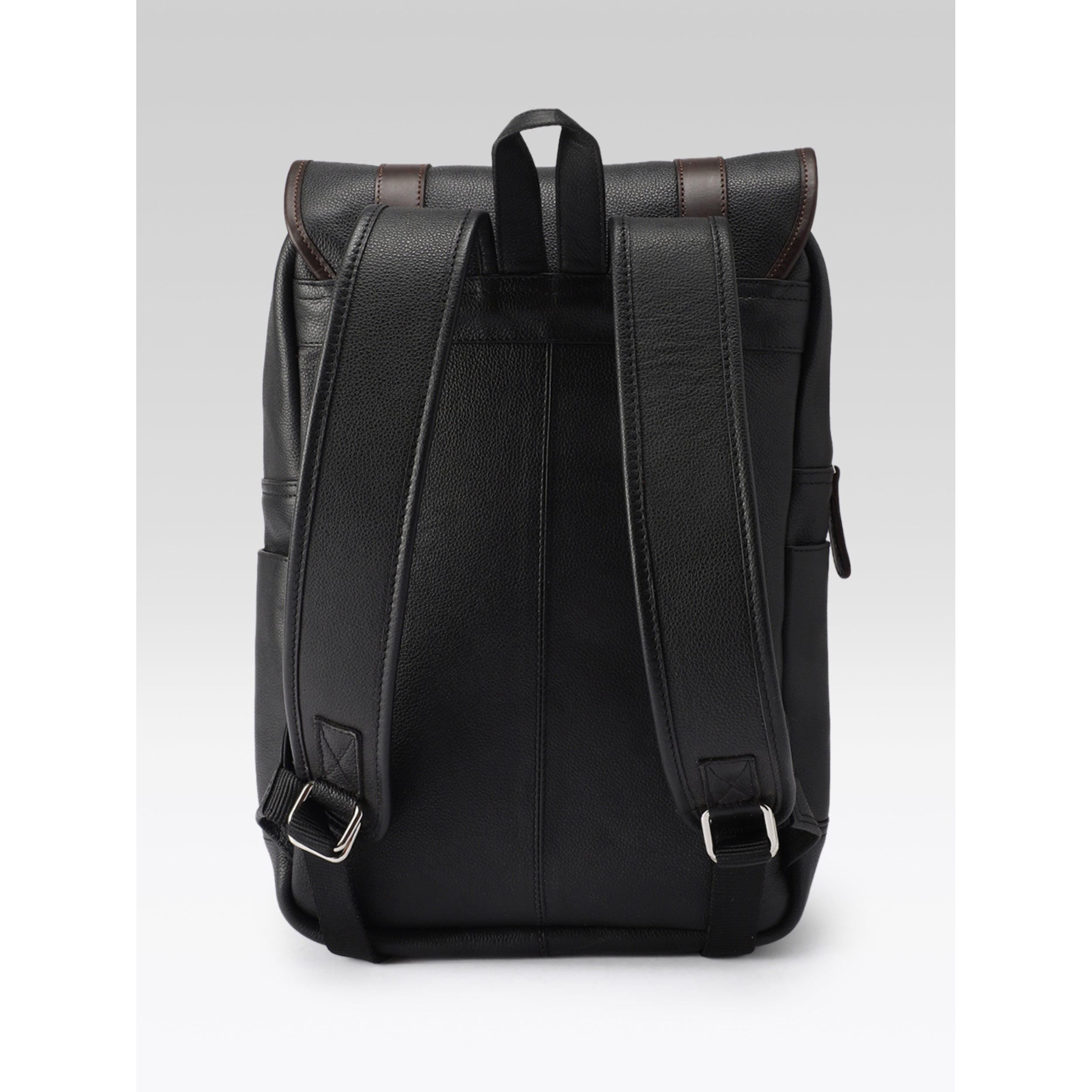 Premium Genuine Leather Laptop Backpack with Dual Buckle Design, Multiple Zip Pockets