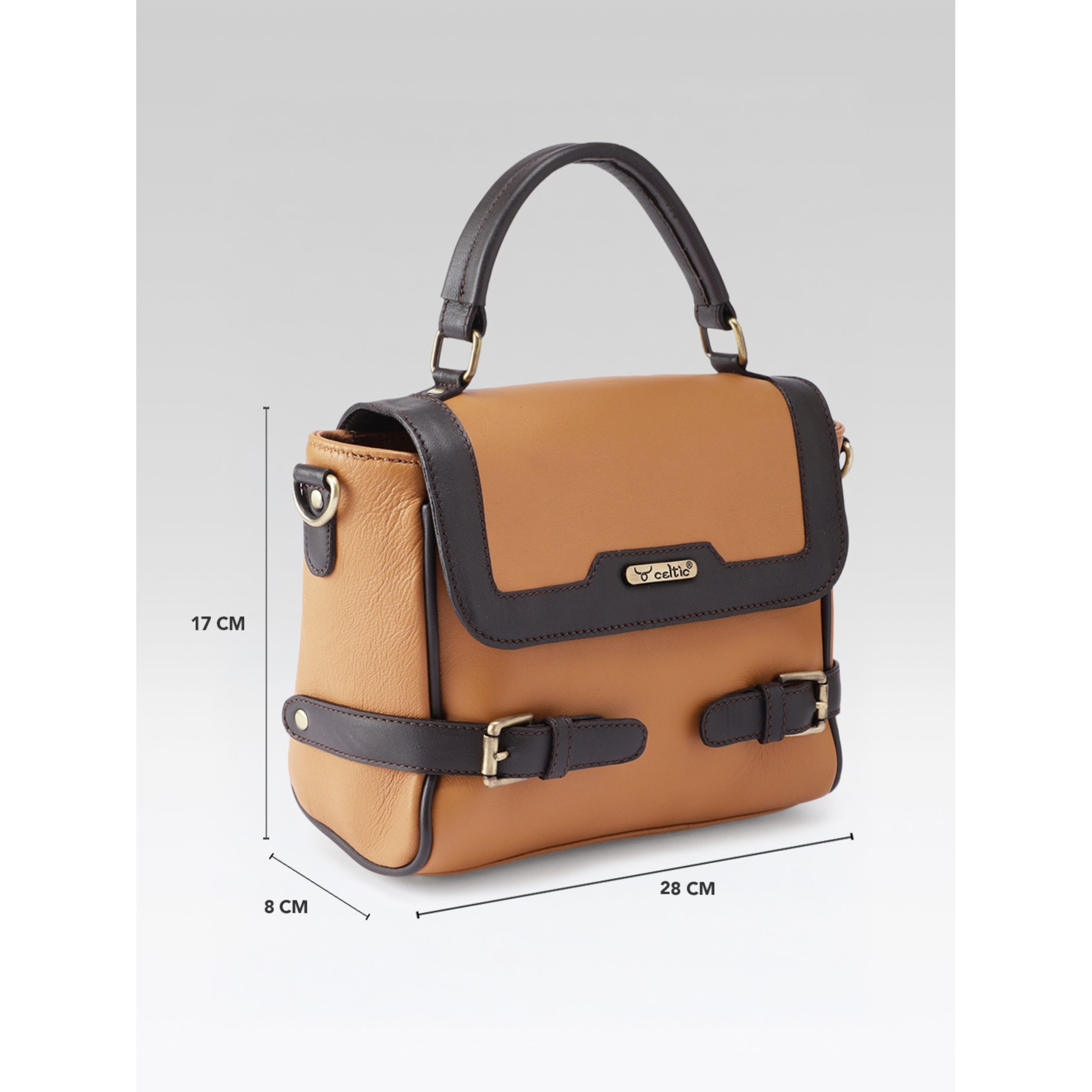 Premium Genuine Brown Leather Top Handle Handbag with Adjustable Strap