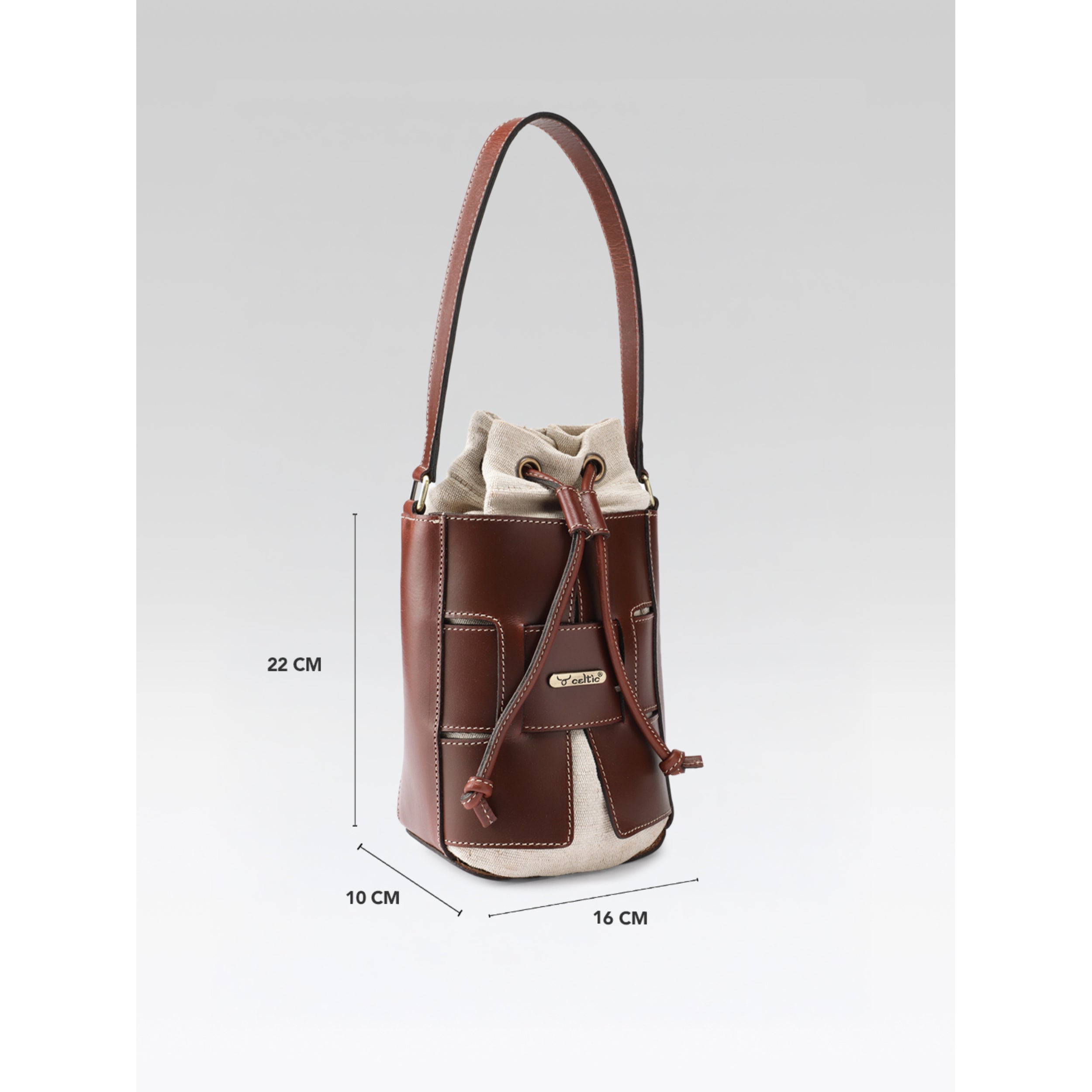 Premium Genuine Brown Leather Bucket Bag with Shearling Interior Stylish & Durable