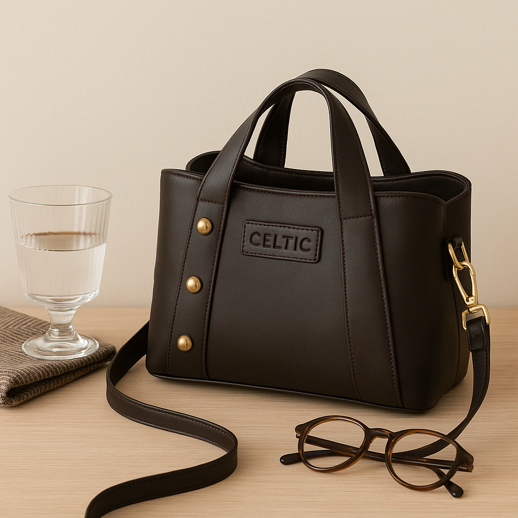 Premium Structured Leather Handbag with Dual Carry Handles, Adjustable Strap & Zip Pocket