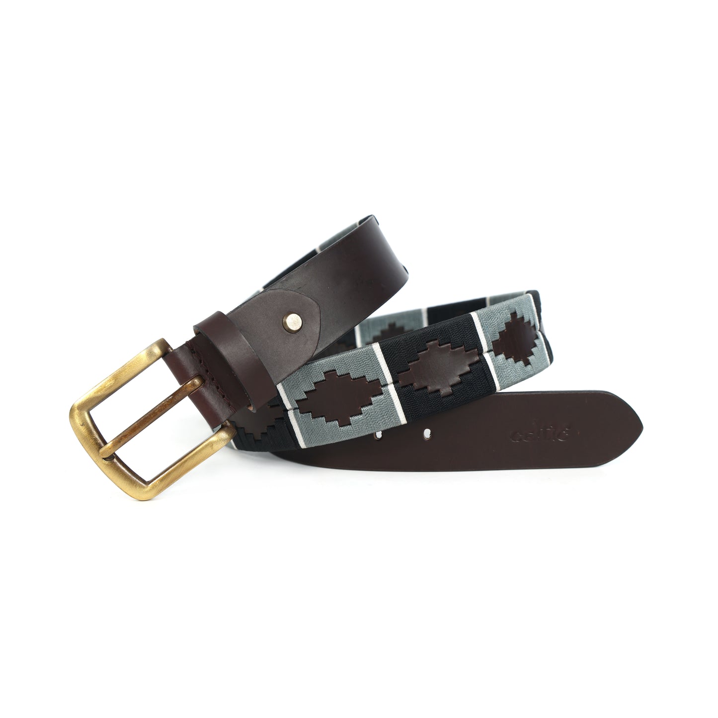 Premium Brown Leather Polo Belt with Gold Buckle Stylish Webbing Design. LB-870