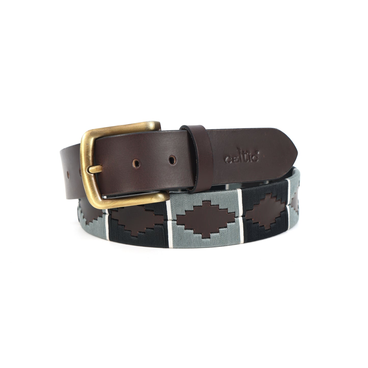 Premium Brown Leather Polo Belt with Gold Buckle Stylish Webbing Design. LB-870