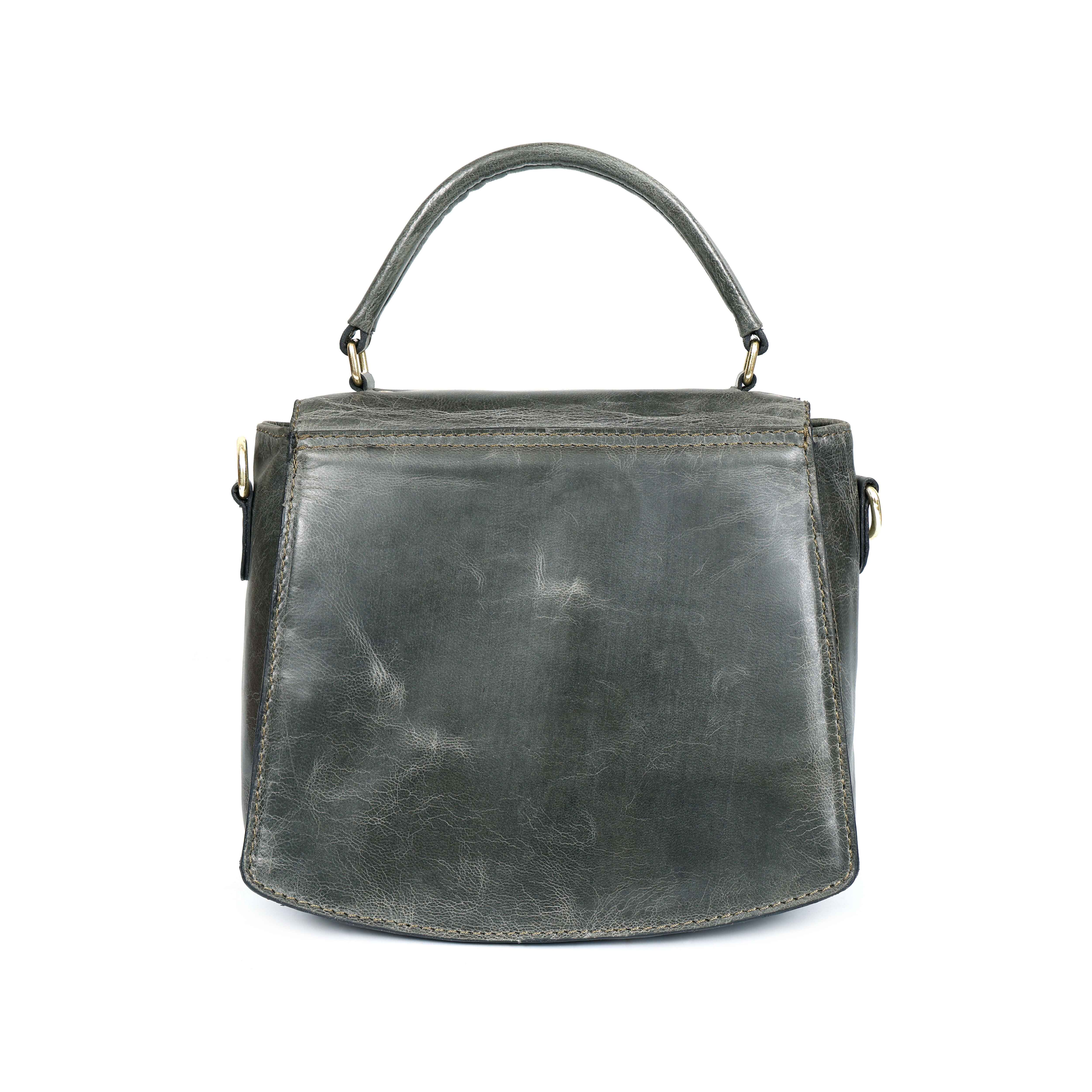 Premium Genuine Leather Handbag with Adjustable Strap & Stud Detailing