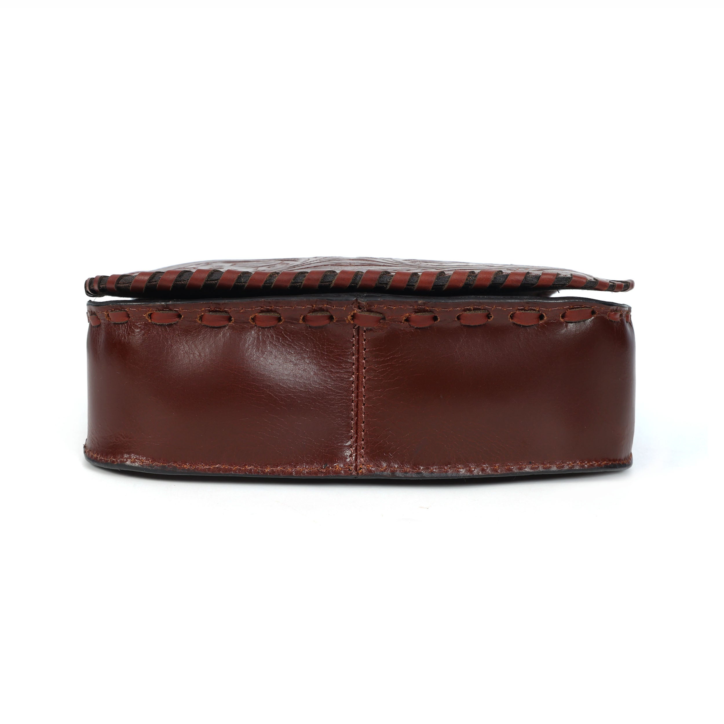 Handcrafted Black Embossed Leather Sling Bag with Magnetic Closure & Adjustable Strap