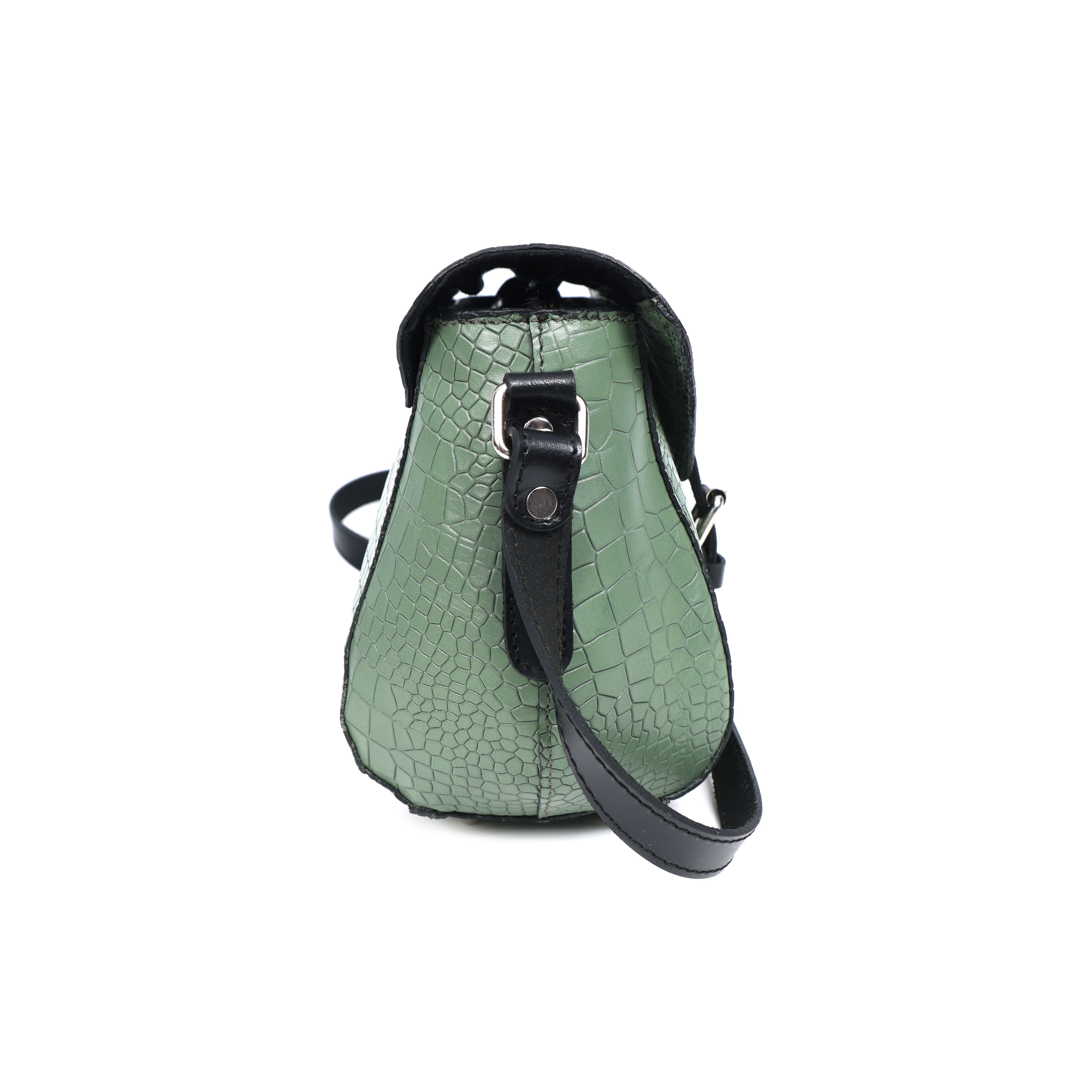 Croc-Texture Structured Crossbody Bag with Buckle Flap & Adjustable Strap