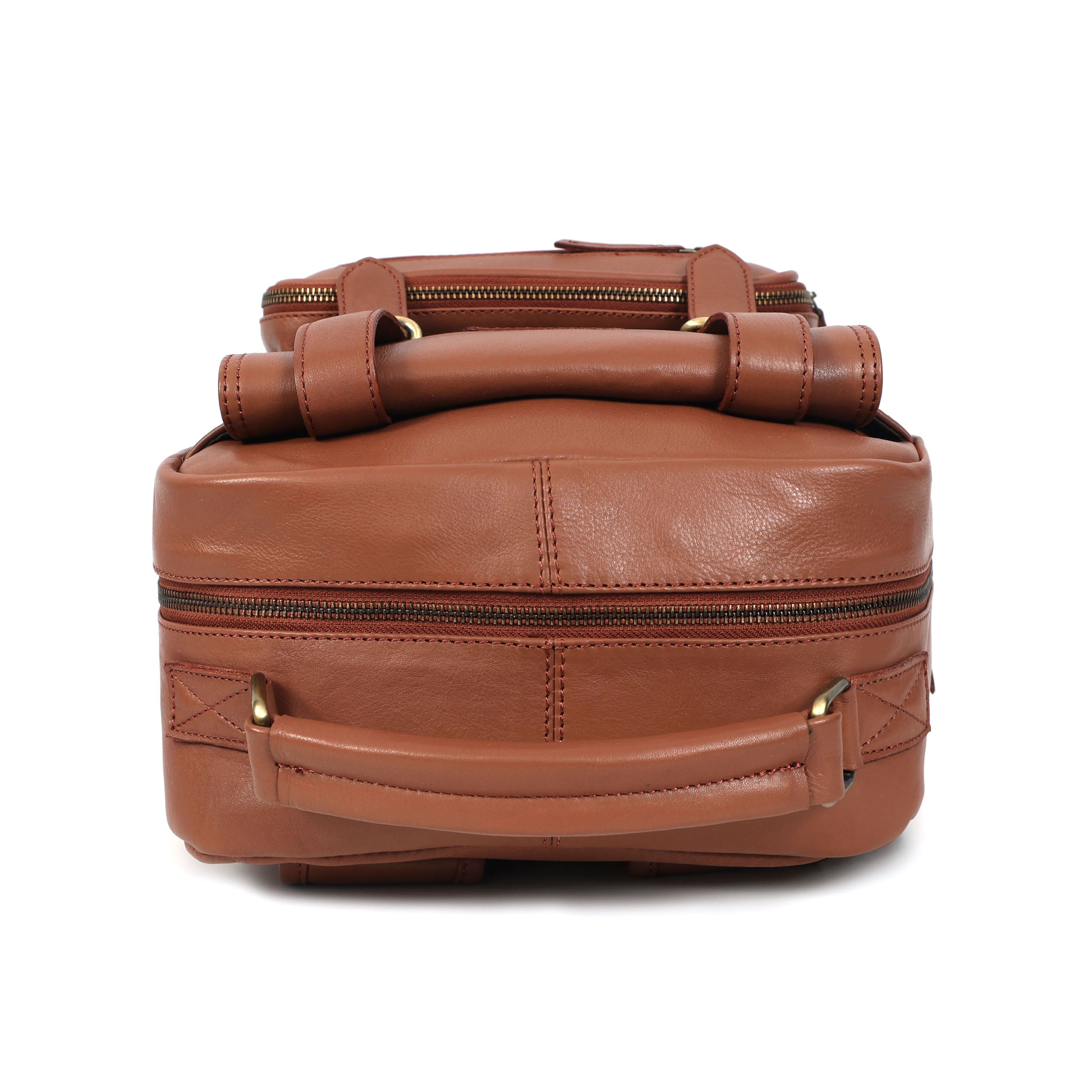 Premium Genuine Leather Backpack with Laptop Compartment & Multiple Zip Pockets