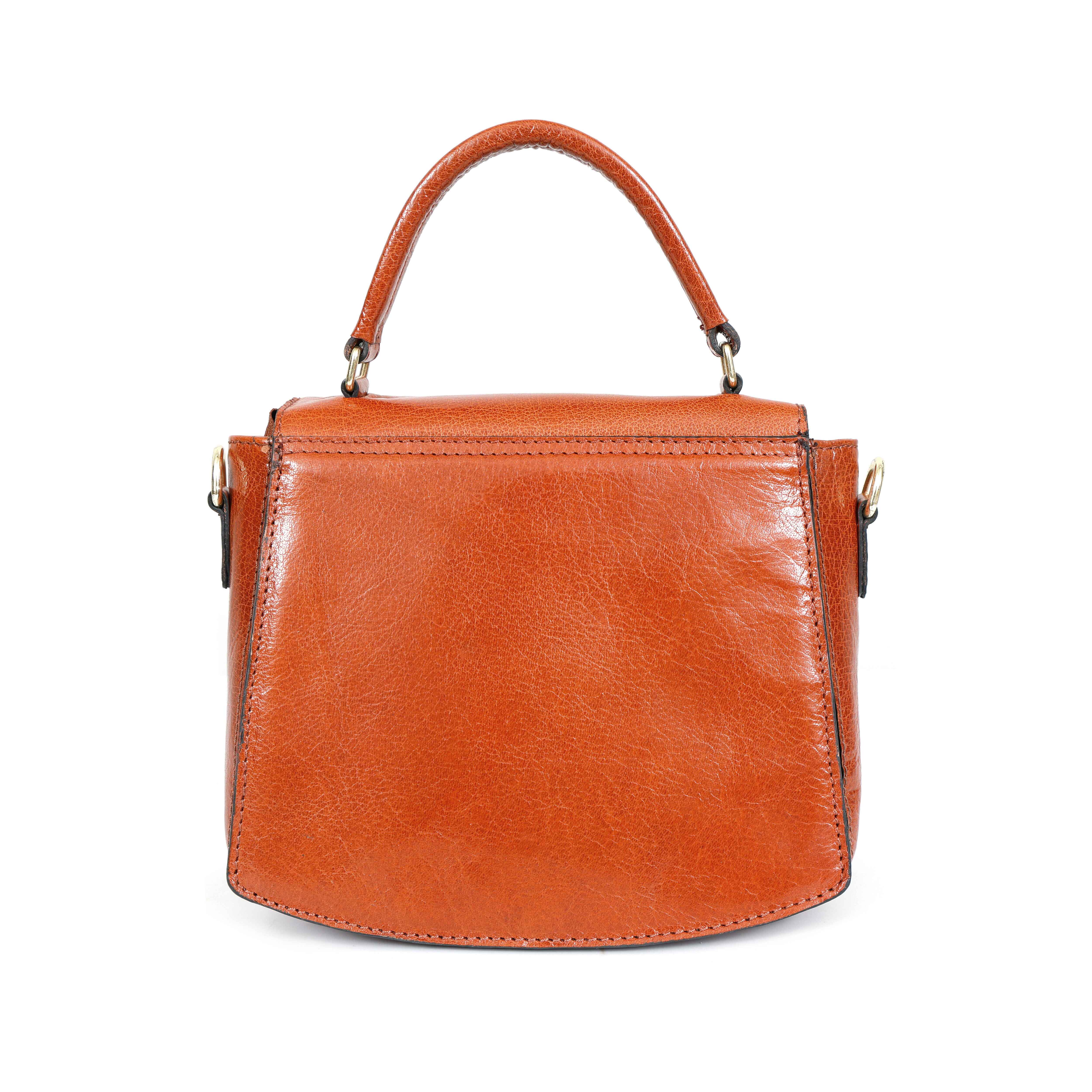 Premium Genuine Leather Handbag with Adjustable Strap & Stud Detailing
