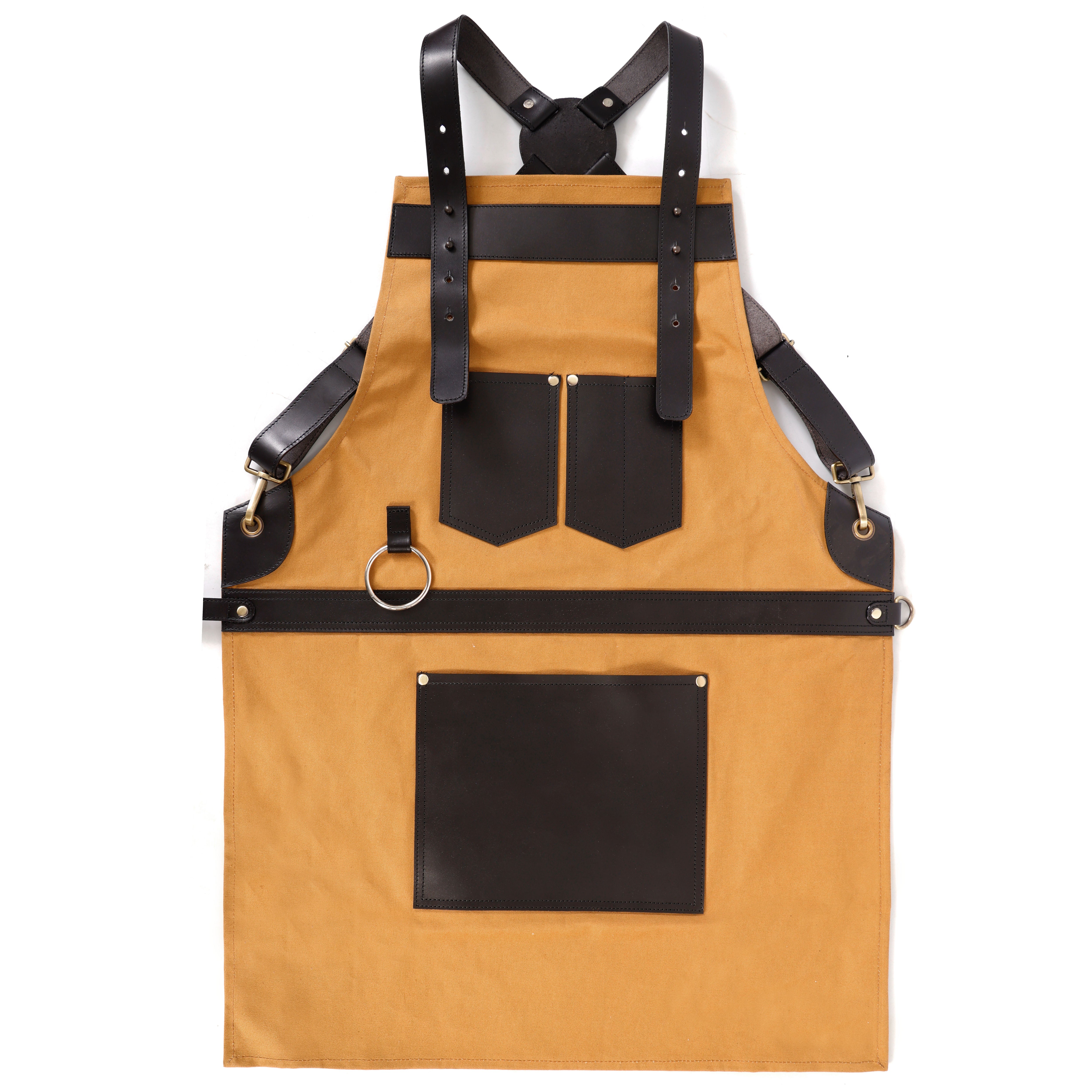 Premium Genuine Leather & Canvas Bib Apron – Yellow & Black Utility Design