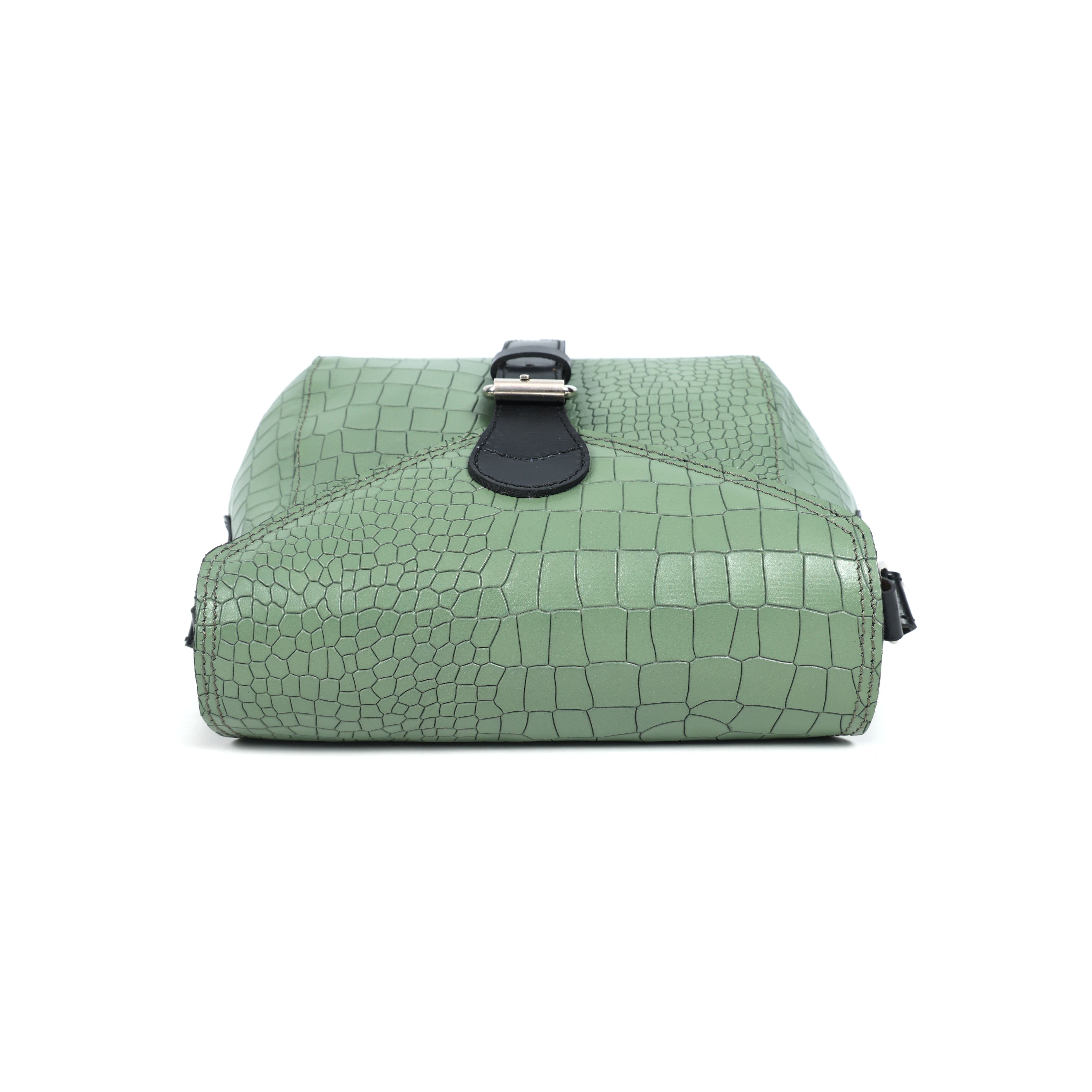 Croc-Texture Structured Crossbody Bag with Buckle Flap & Adjustable Strap