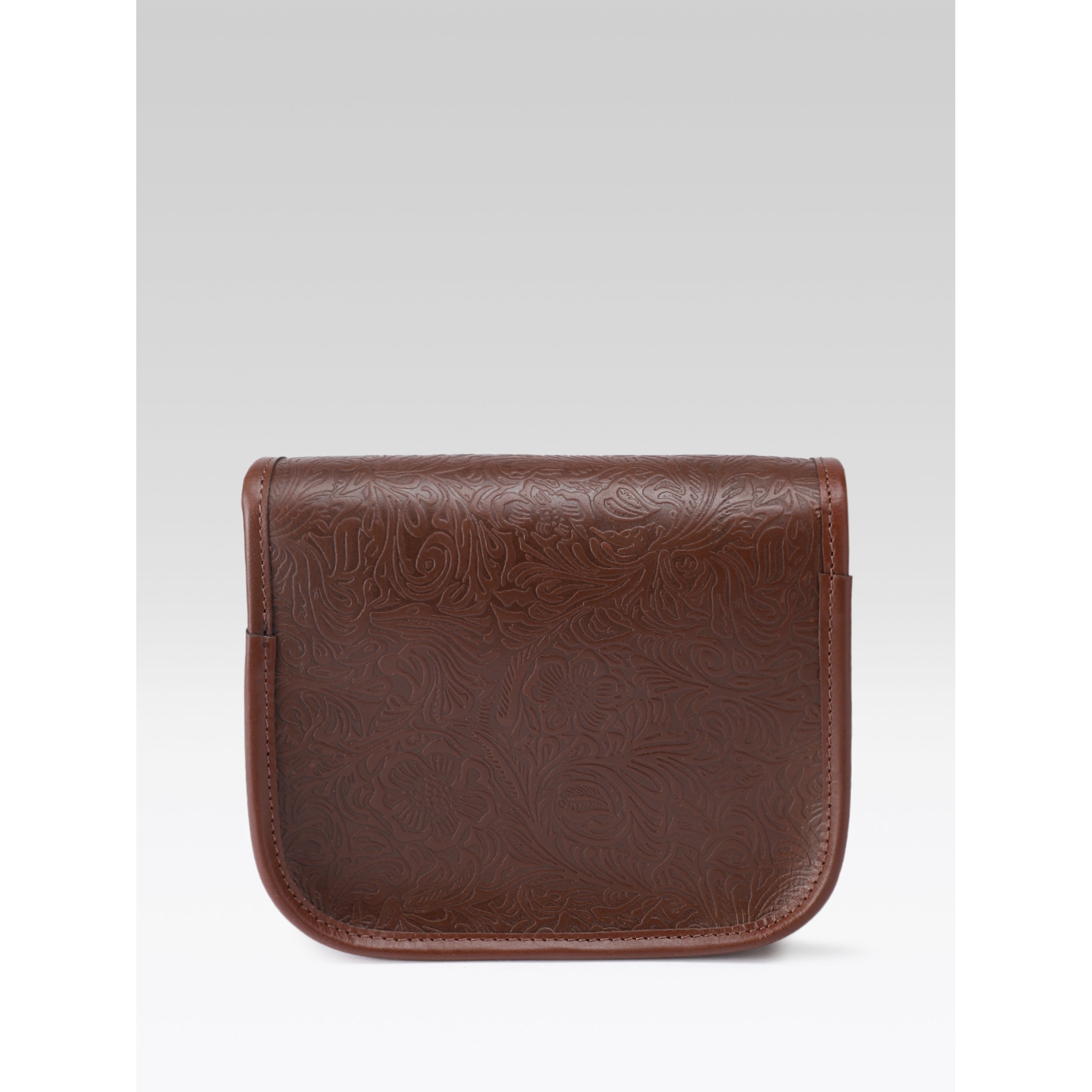 Premium Genuine Embossed Leather Sling Bag with Buckle Flap & Front Pocket
