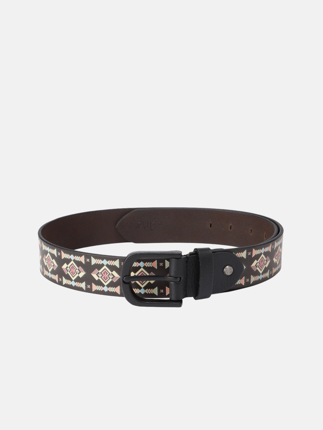 Unisex Geometric Patterned Canvas Leather Belt With Metal Buckle For Casual Everyday Wear