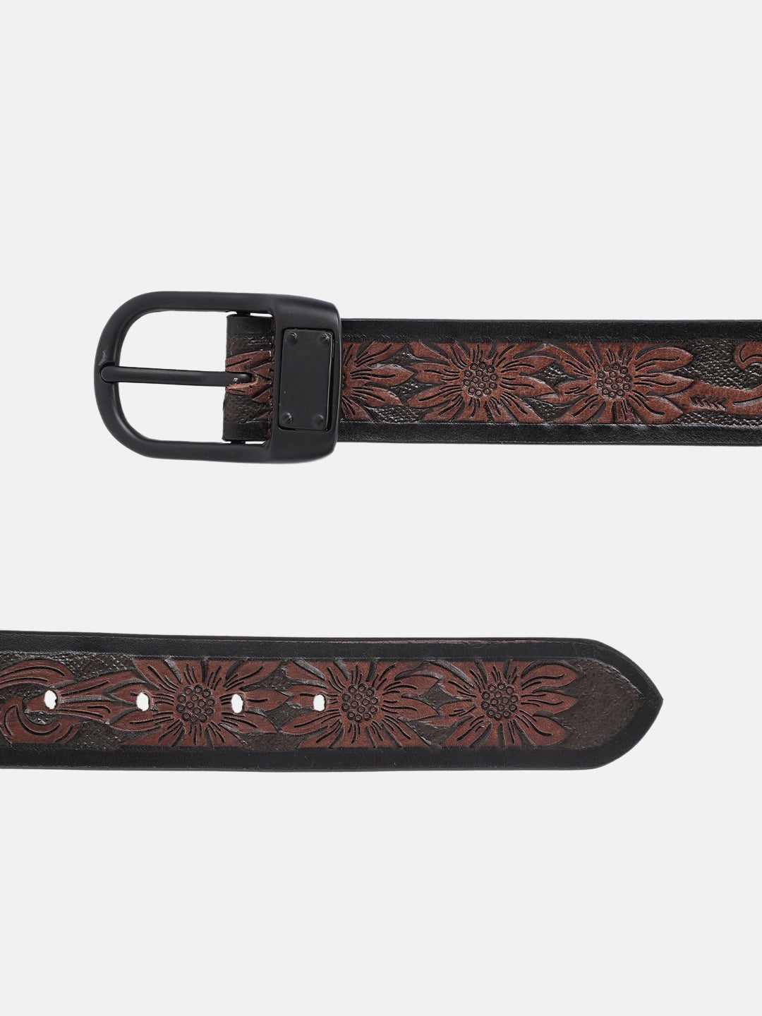 Premium Brown Embossed Leather Belt & Wallet Combo for Men | Vintage Floral Designer Gift Set