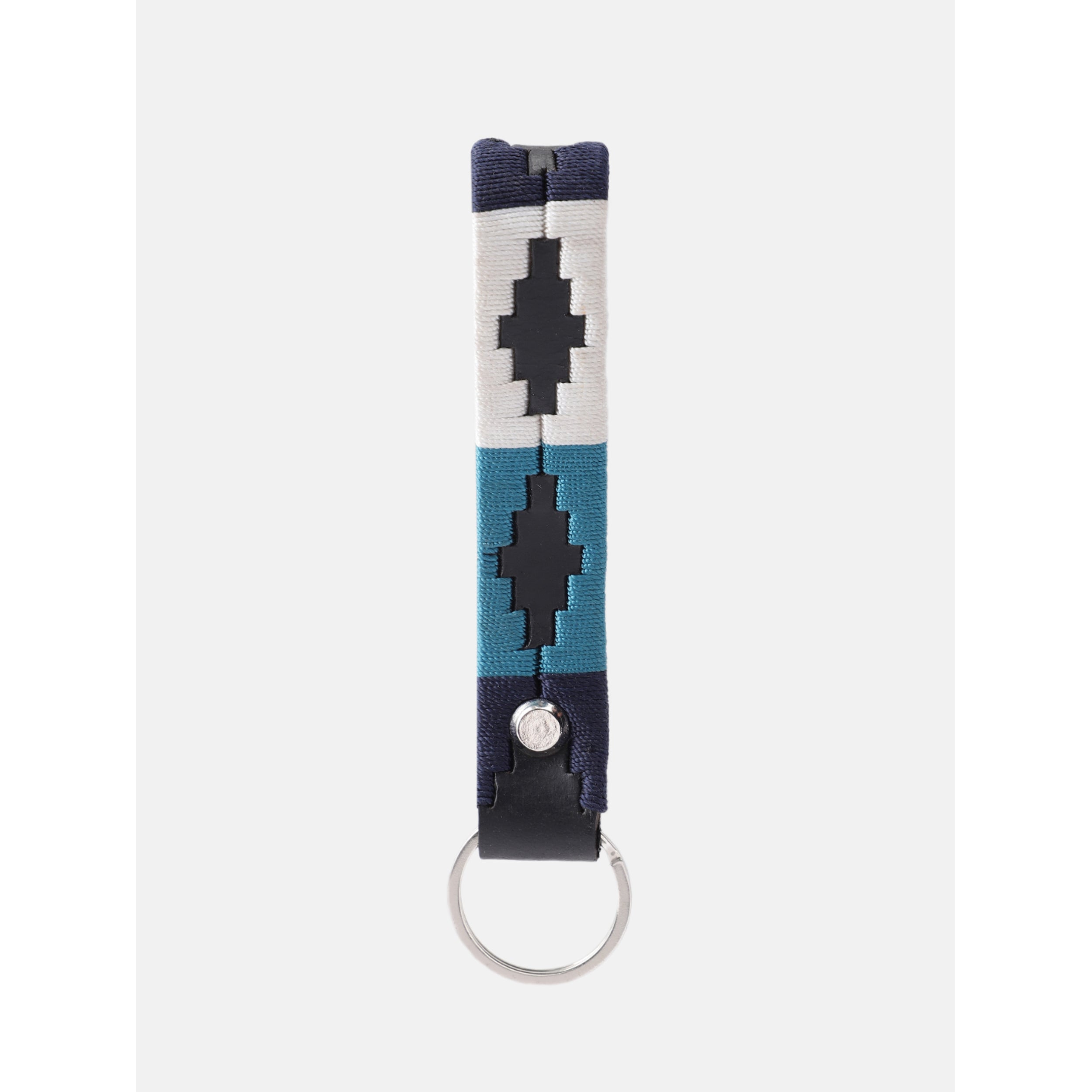 Unisex Handcrafted Leather Belt With Woven Blue White Pattern And Antique Silver Buckle