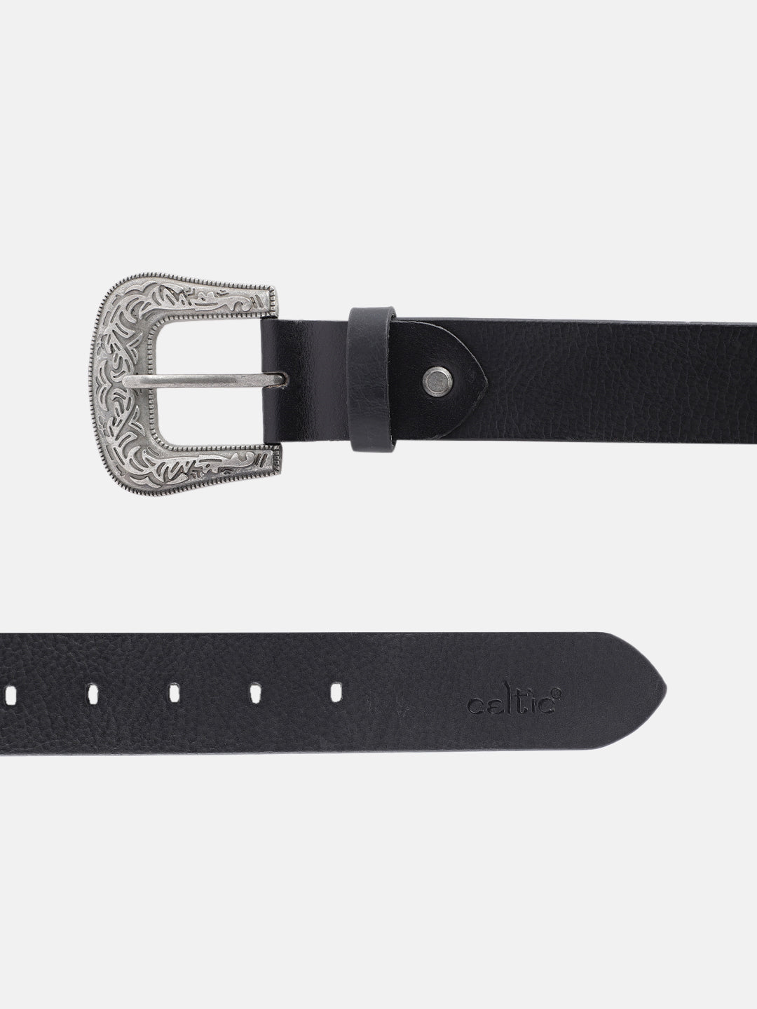 Unisex Handcrafted Black Leather Belt Aztec Pattern Antique Buckle Premium Artisan Accessory
