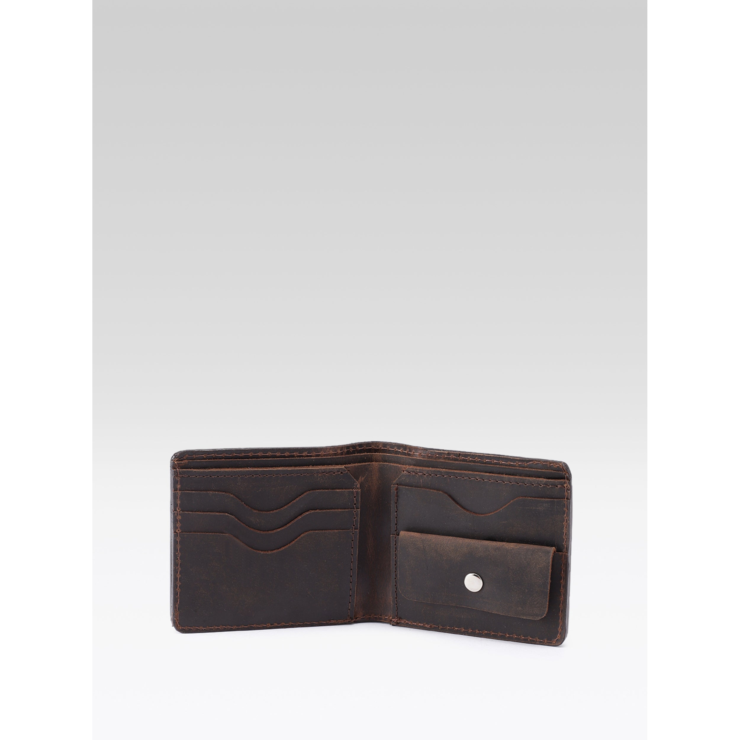 Genuine Vintage Brown Leather Bi-Fold Wallet with Coin Pocket