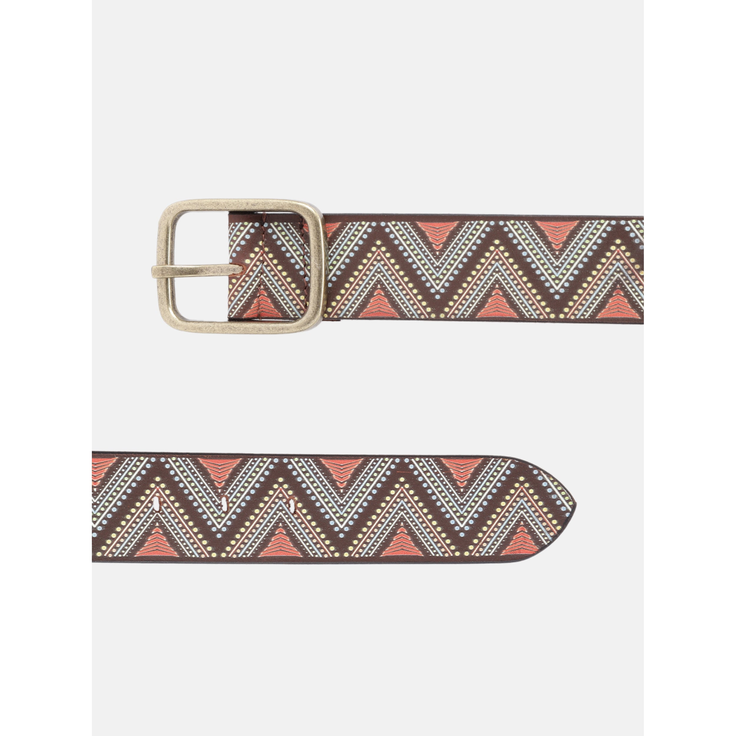 Unisex Genuine Leather Tribal Geometric Multicolor Waist Accessory Antique Buckle