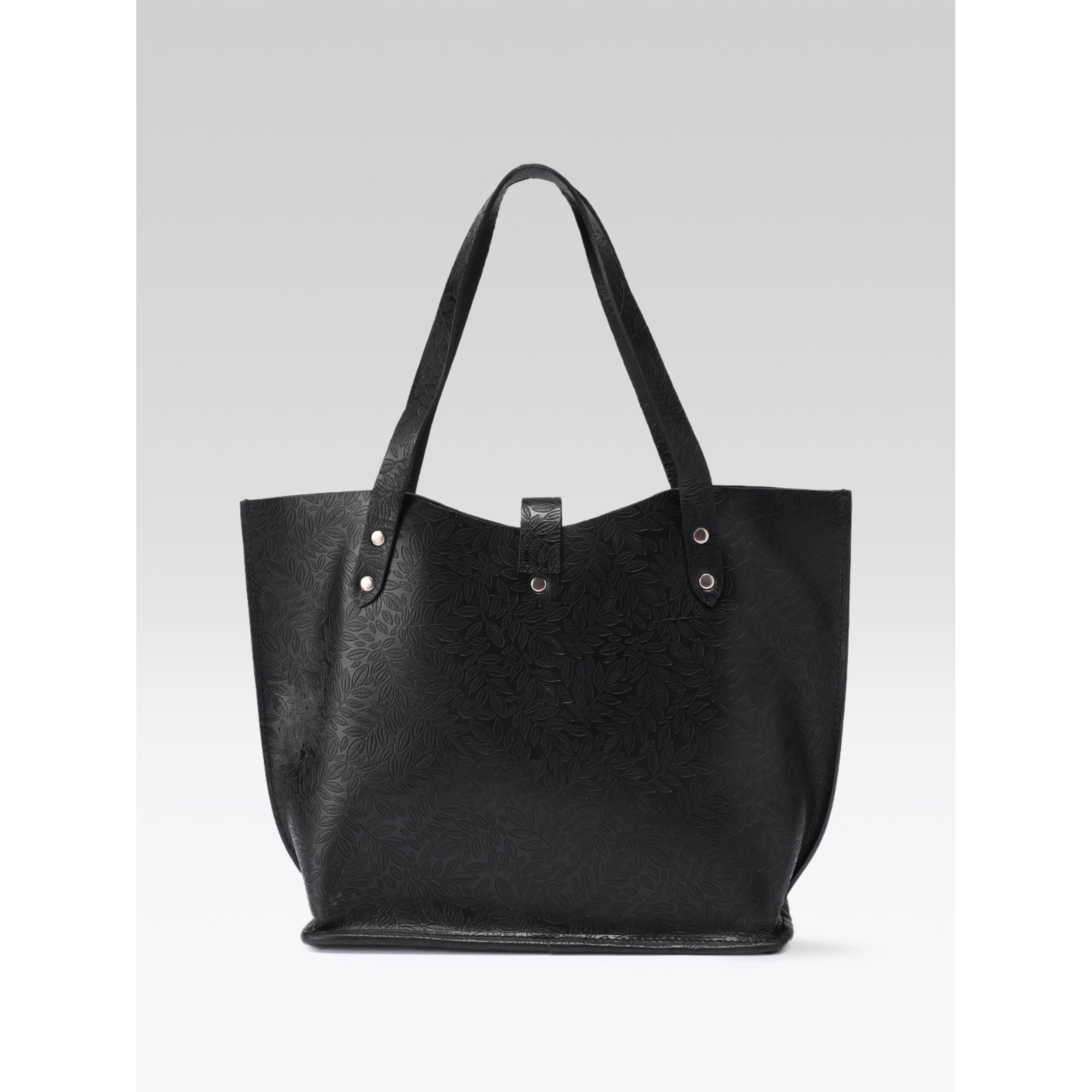 Premium Genuine Black Embossed Leather Tote Bag for Women