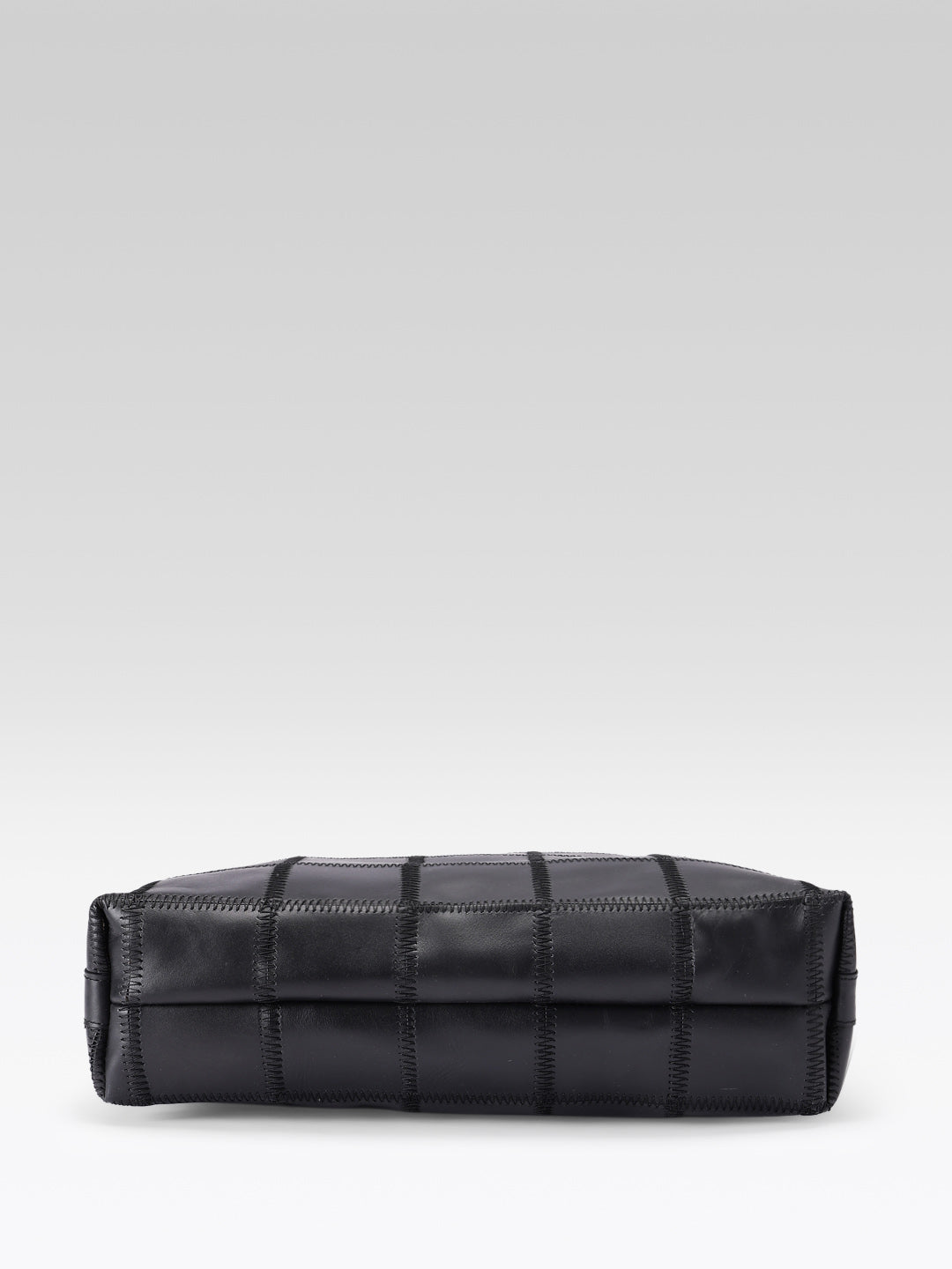 Women Black Leather Tote Bag with Patchwork Design and Spacious Interior