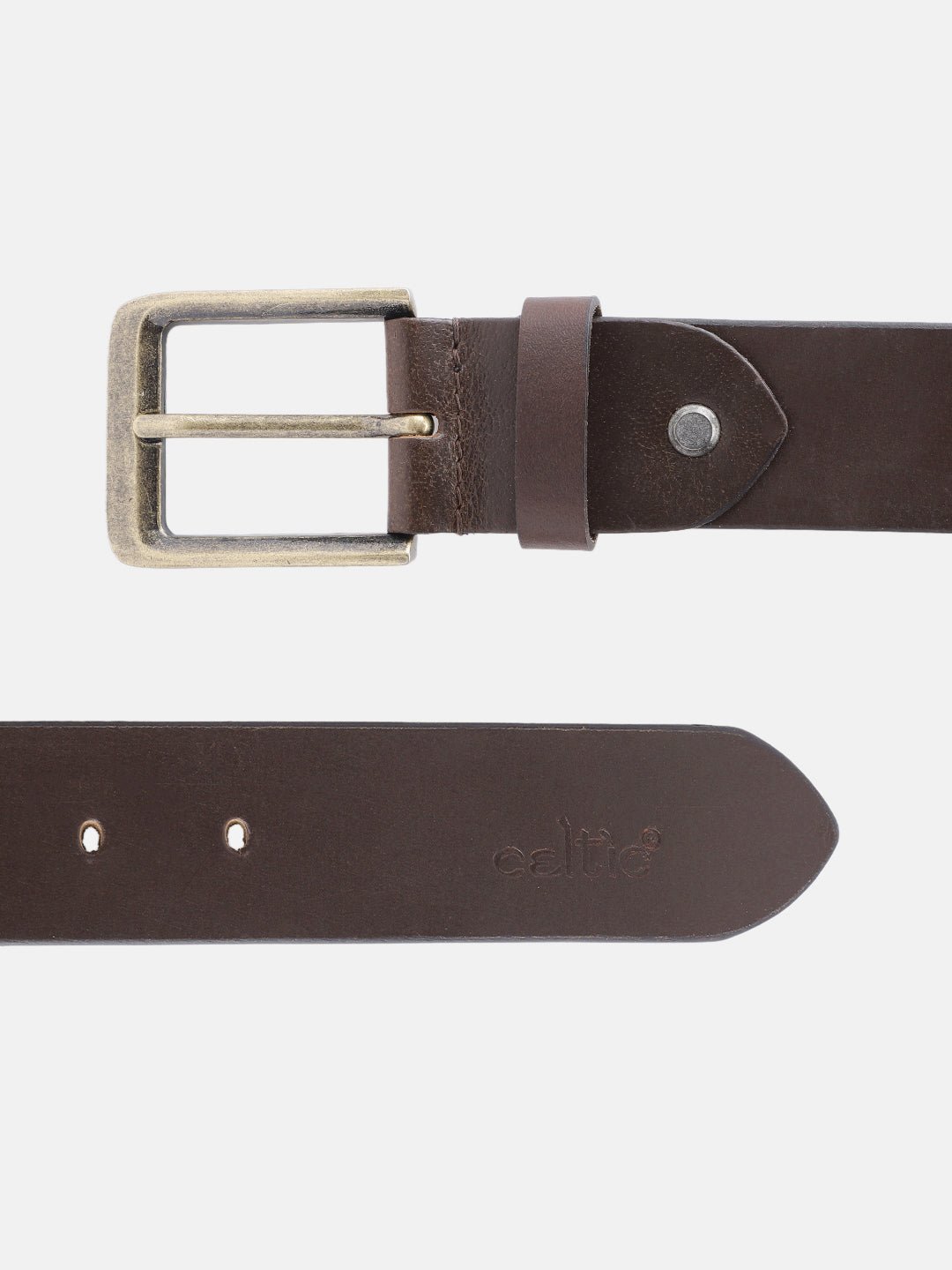 Premium Brown Leather Belt with Golden Buckle & Multi-Color Stitching.