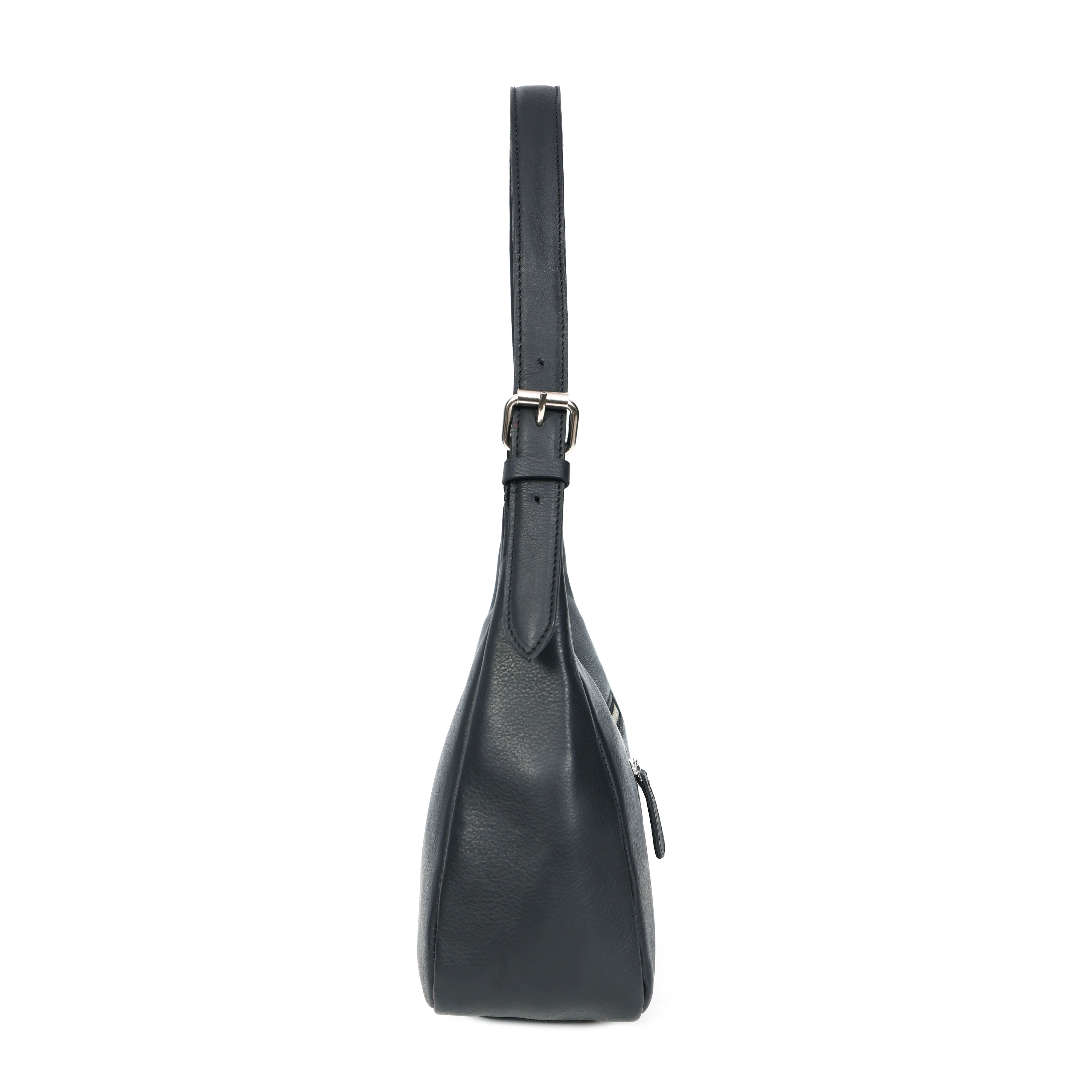 Premium Black Leather Shoulder Bag with Adjustable Strap & Secure Zip Pockets