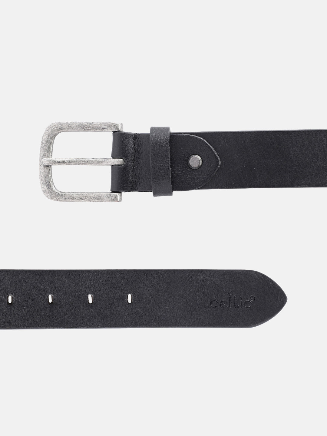 Unisex Handcrafted Black Leather Belt With Geometric Woven Strap And Antique Metal Buckle